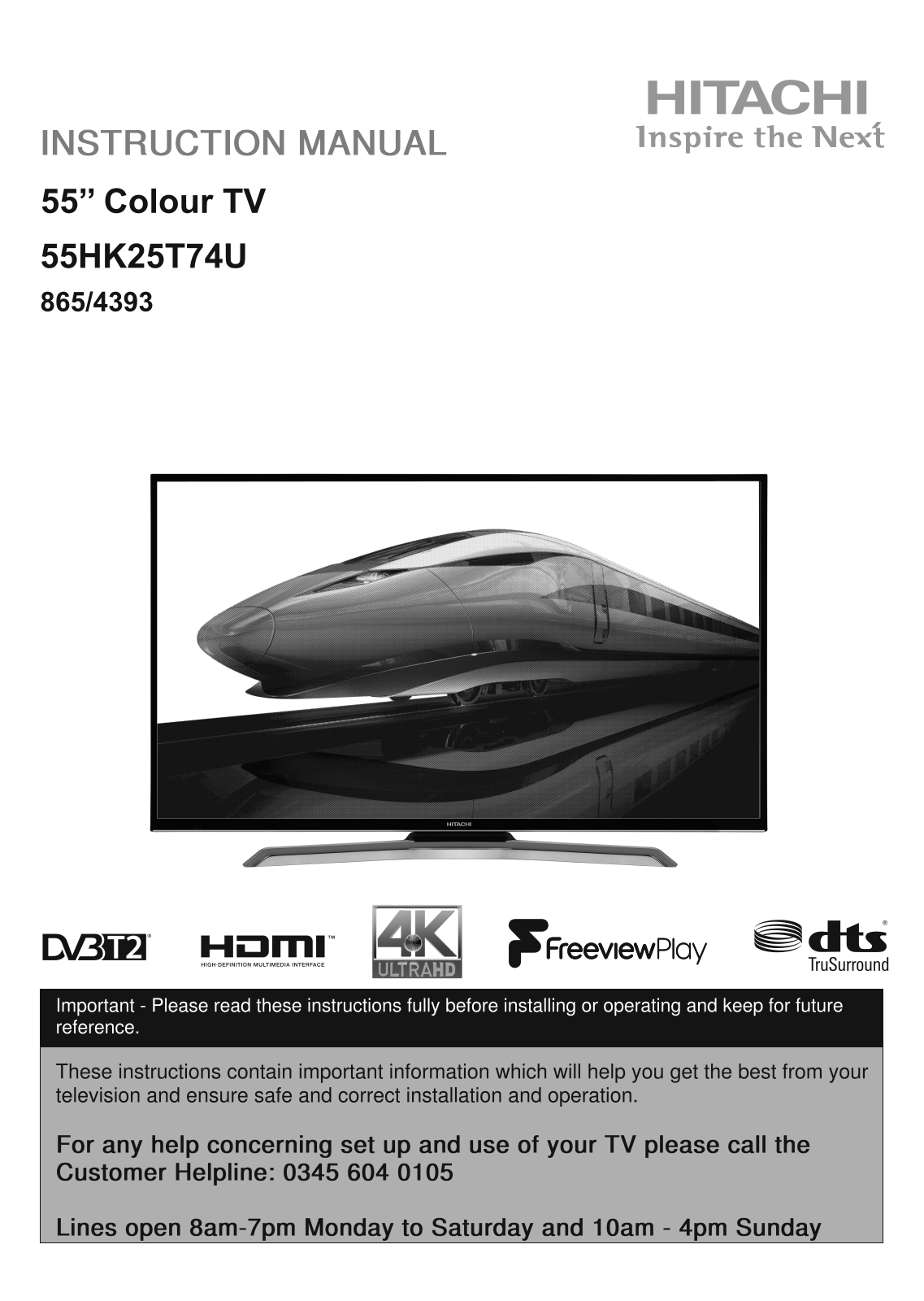 Hitachi 55HK25T74U Instruction manual