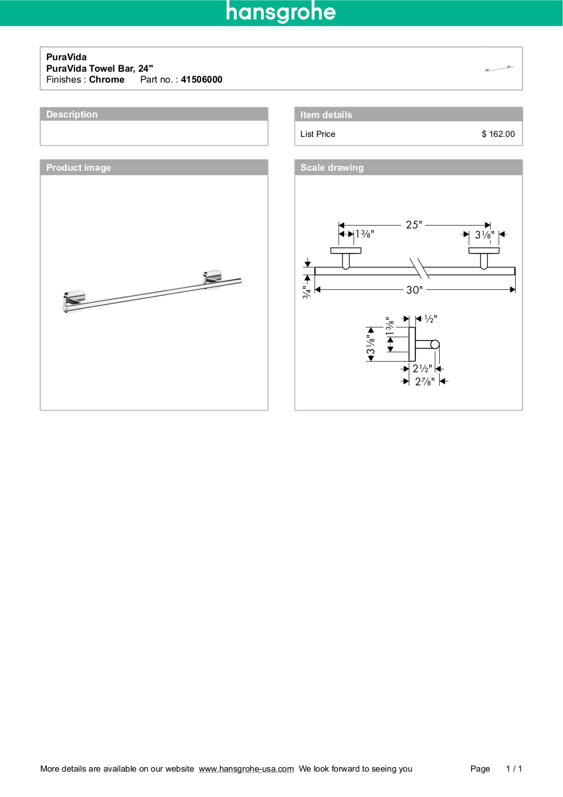 Hansgrohe 41506000 Specs