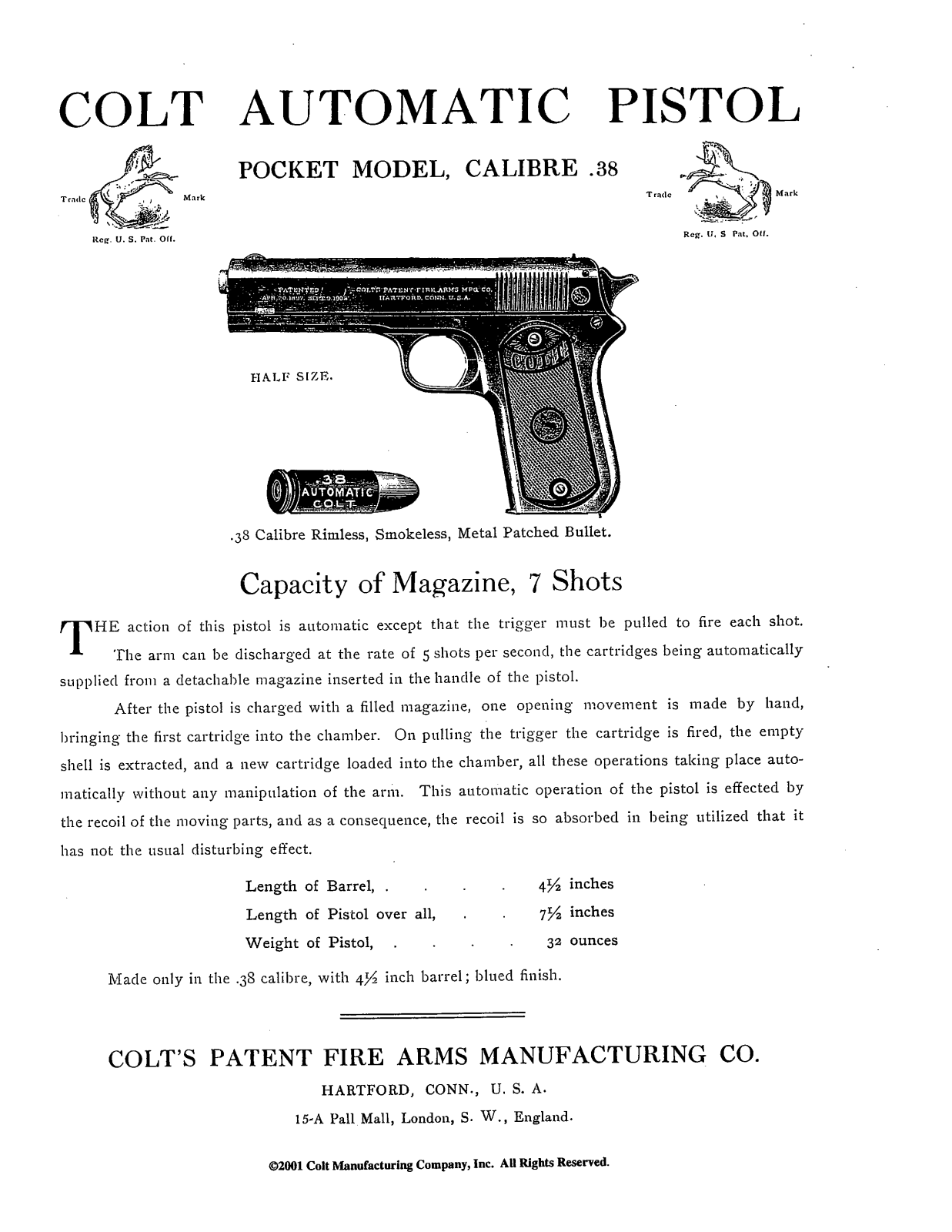 COLT Automatic Pistol Pocket User Manual