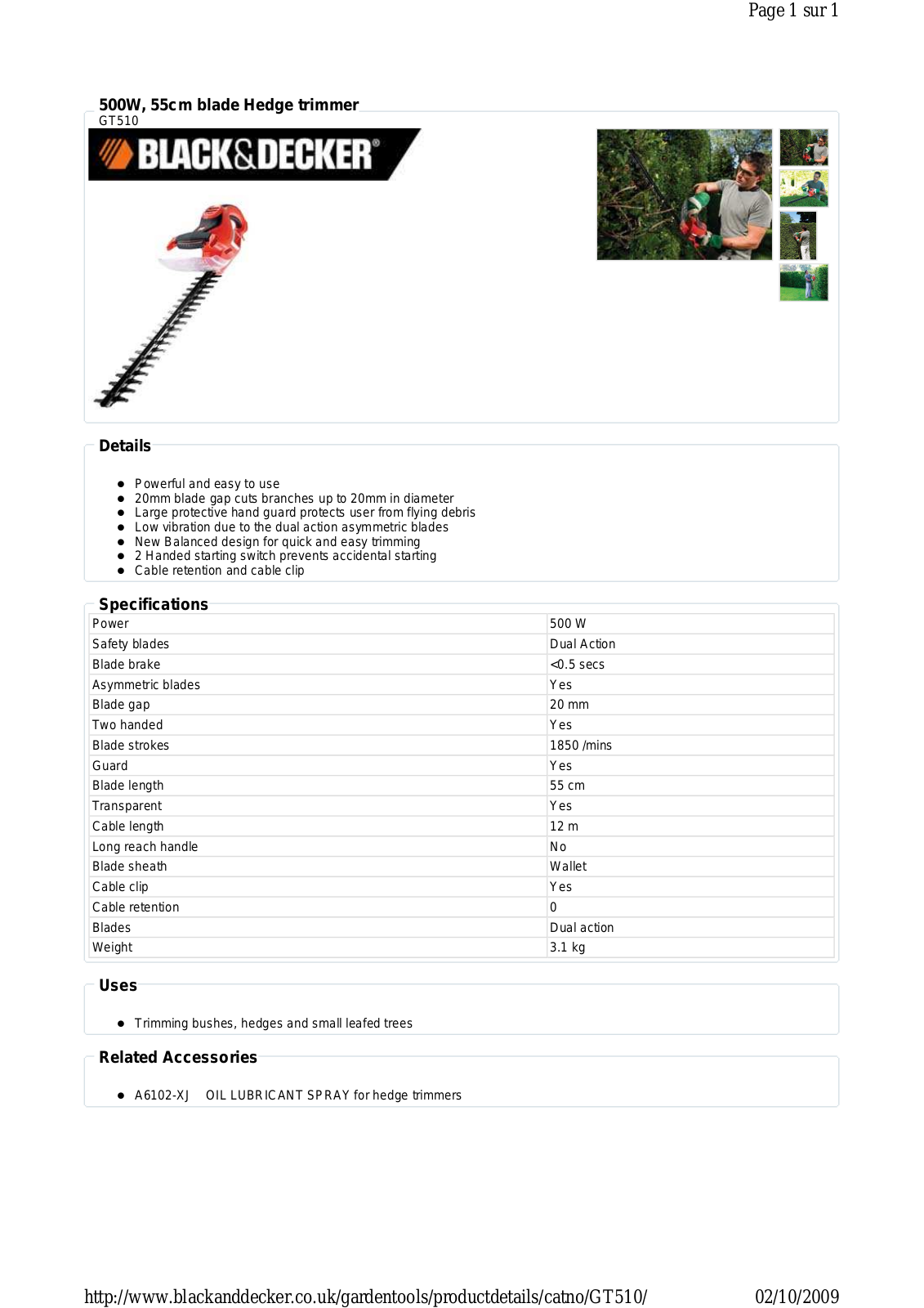 Black & decker GT510 DATASHEET