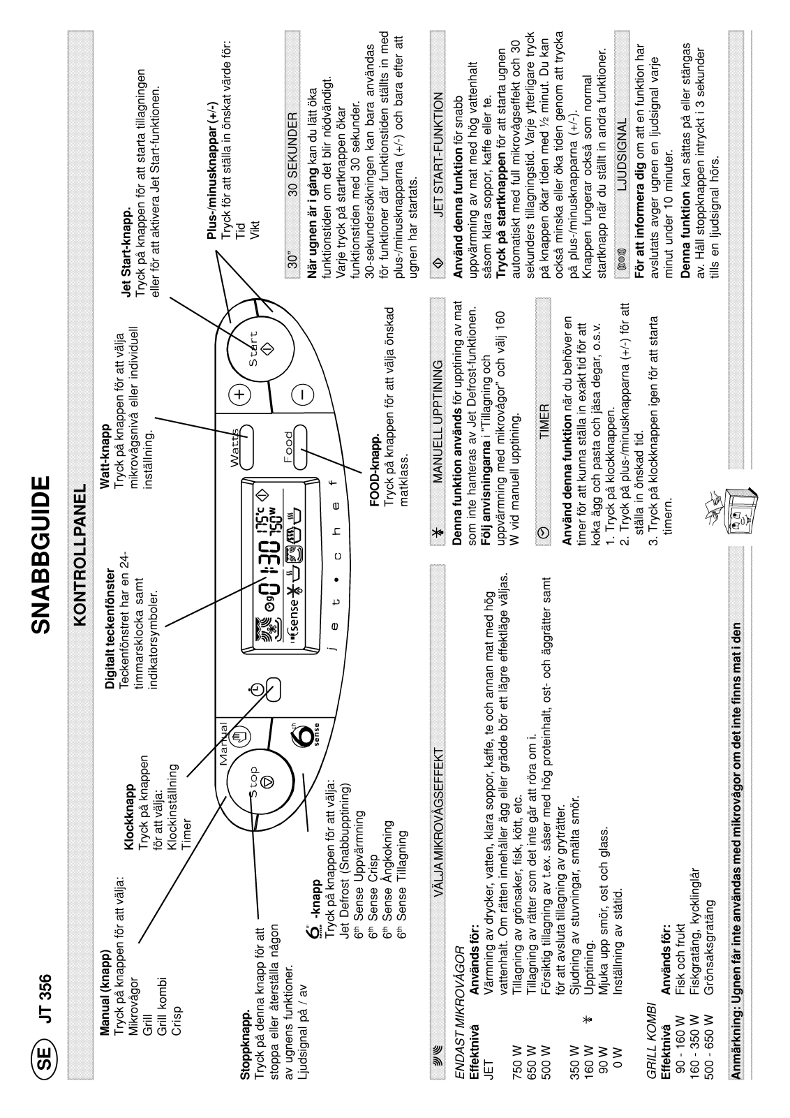 Whirlpool JT 356 alu, JT 356 black, JT 355/Alu Quick reference guide