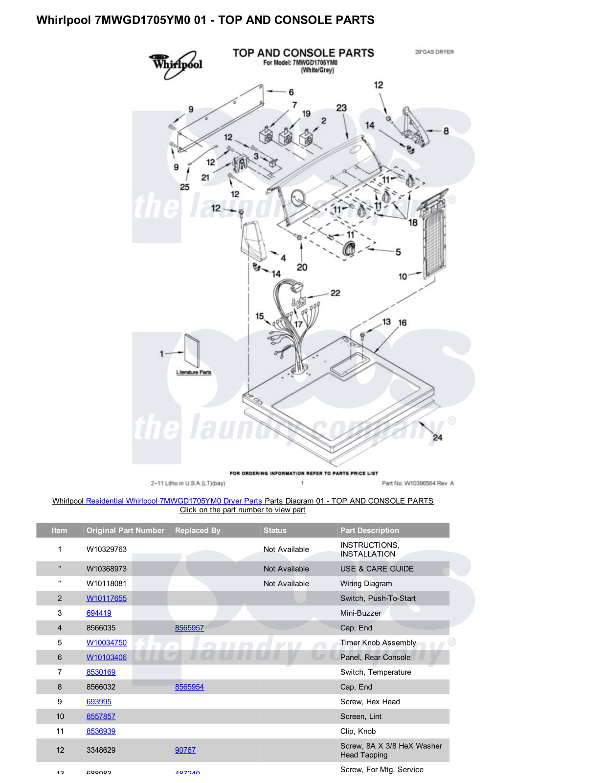 Whirlpool 7MWGD1705YM0 Parts Diagram