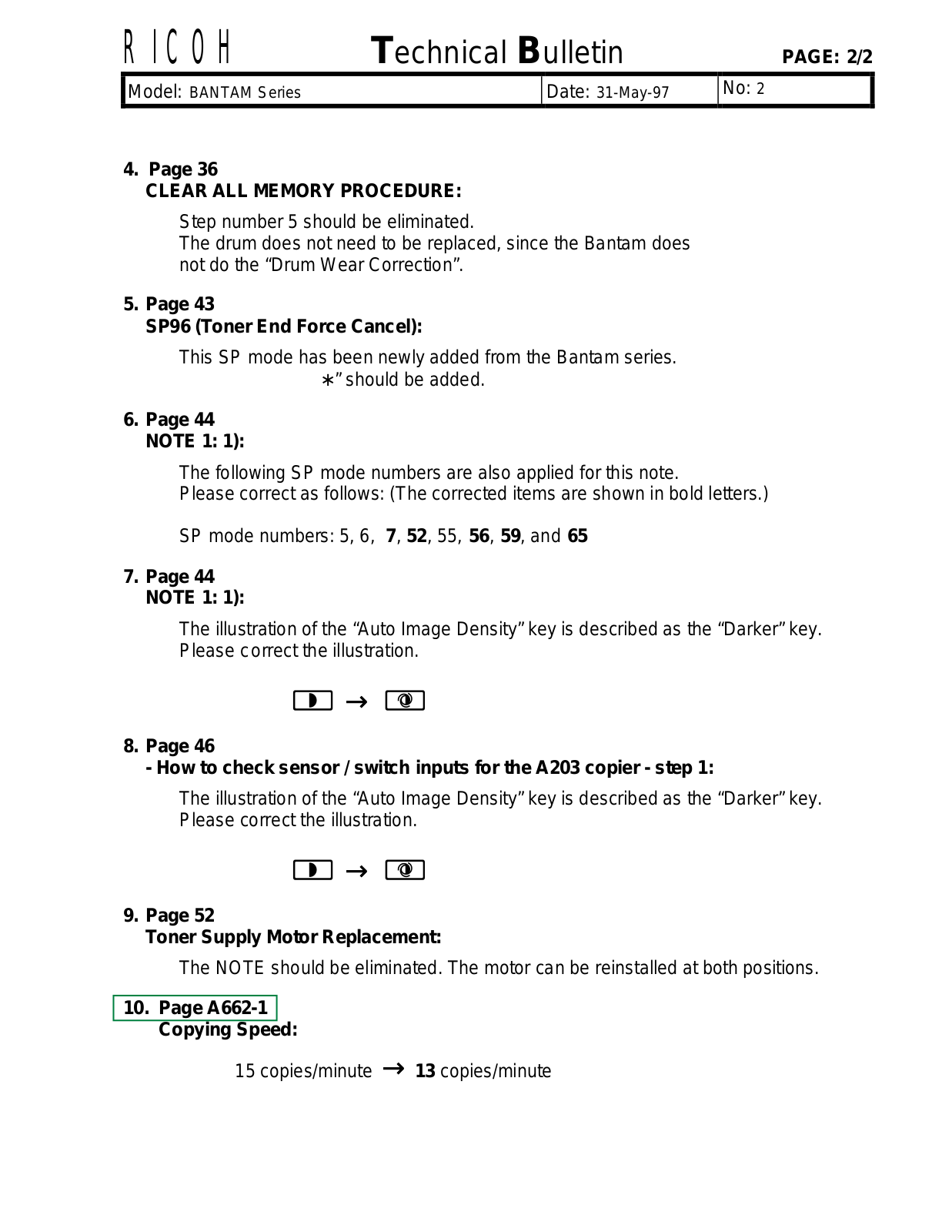 Ricoh DF44 Technical Bulletin