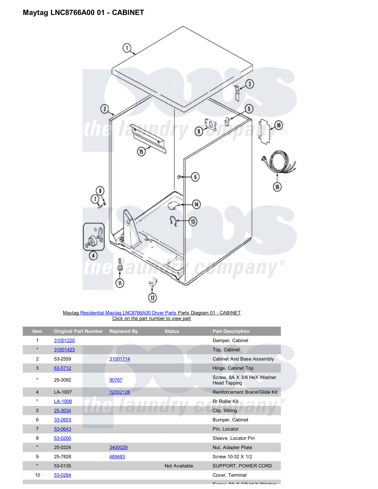 Maytag LNC8766A00 Parts Diagram