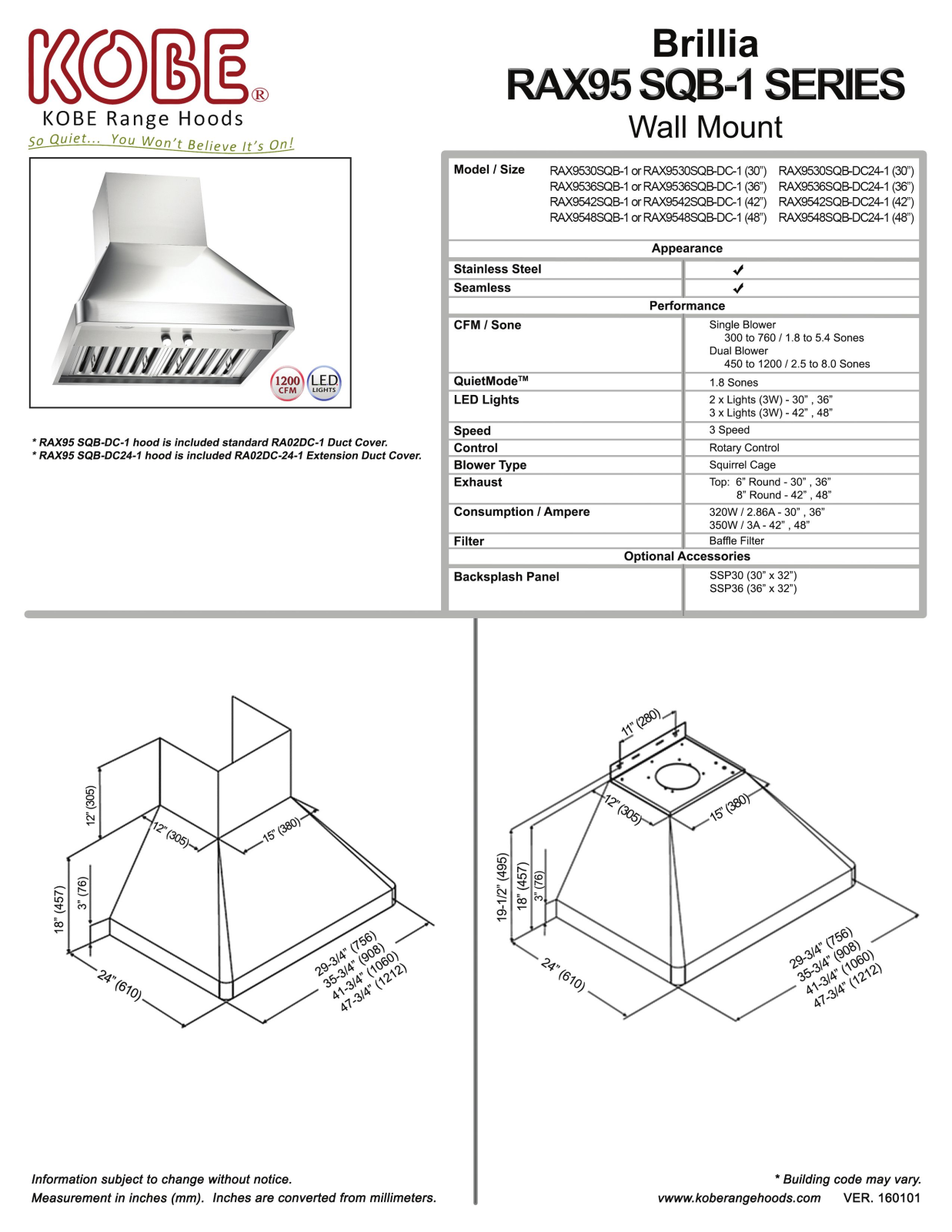 Kobe RAX9530SQBDC241 Specifications