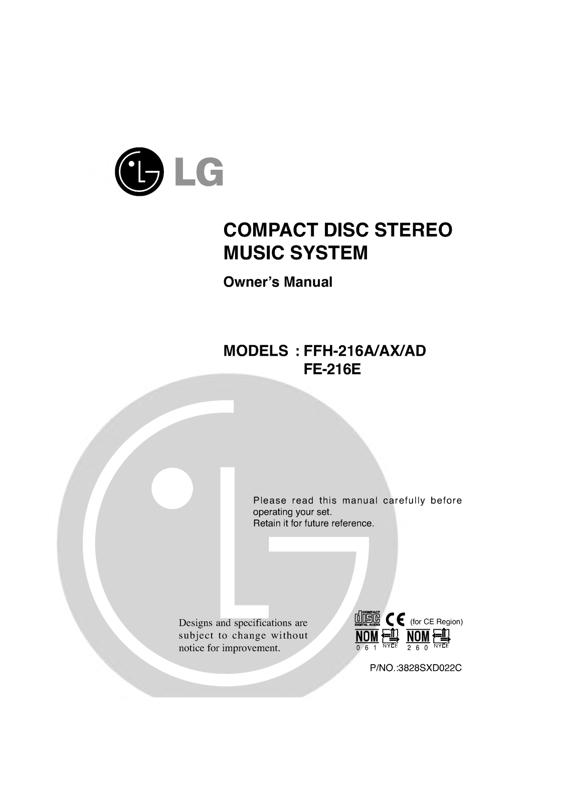 LG FFH-216, FE-216E Manual