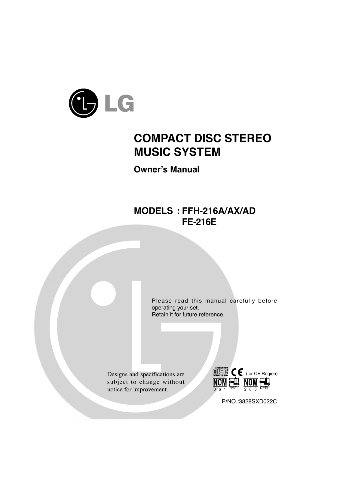 LG FFH-216, FE-216E User Manual