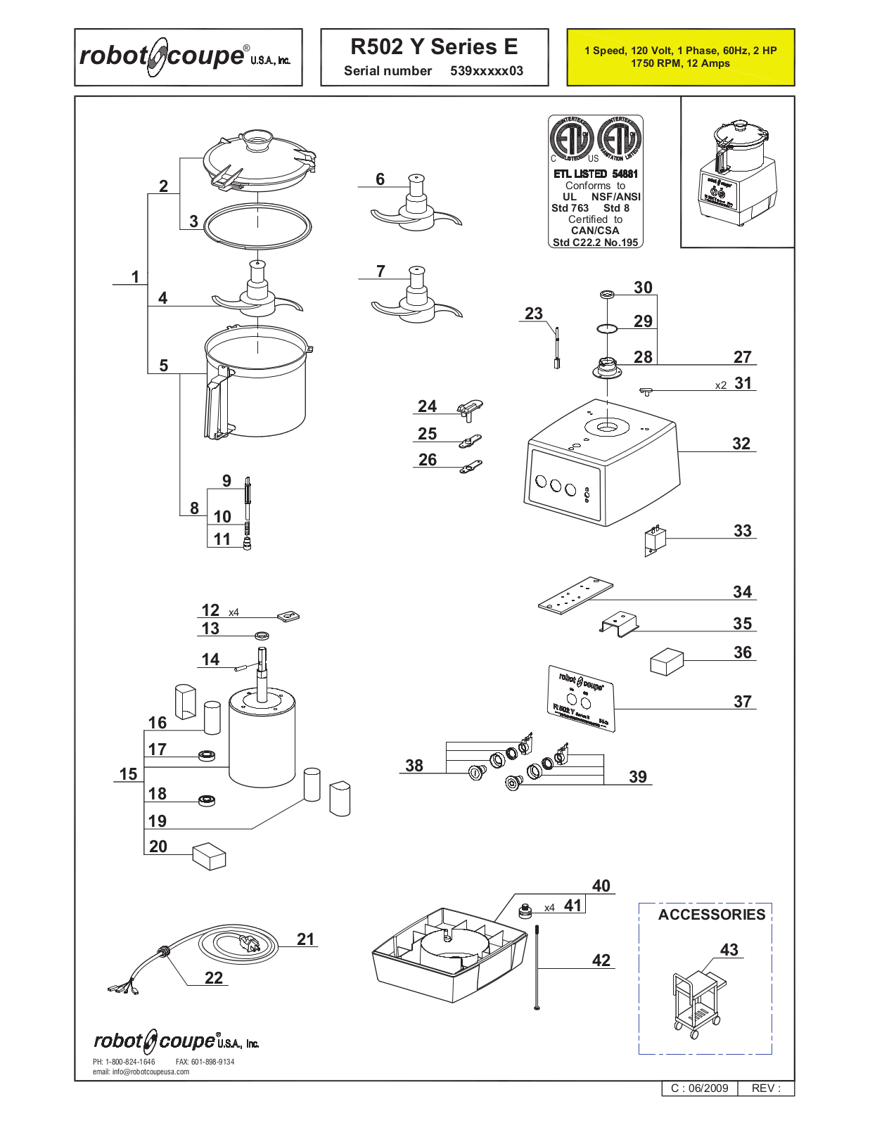 Robot Coupe R502Y Parts List