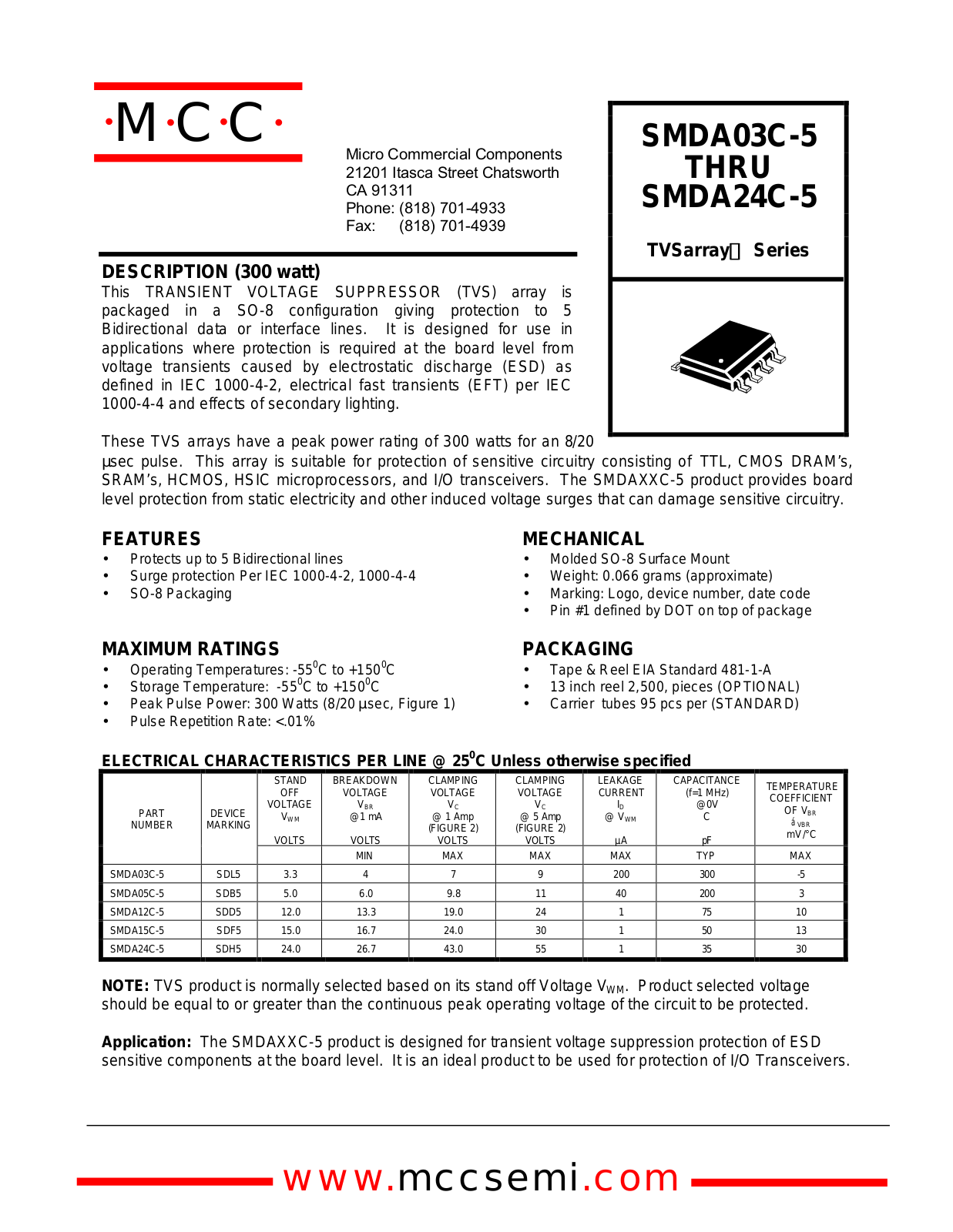 MCC SMDA03C-5, SMDA12C-5, SMDA24C-5, SMDA15C-5 Datasheet