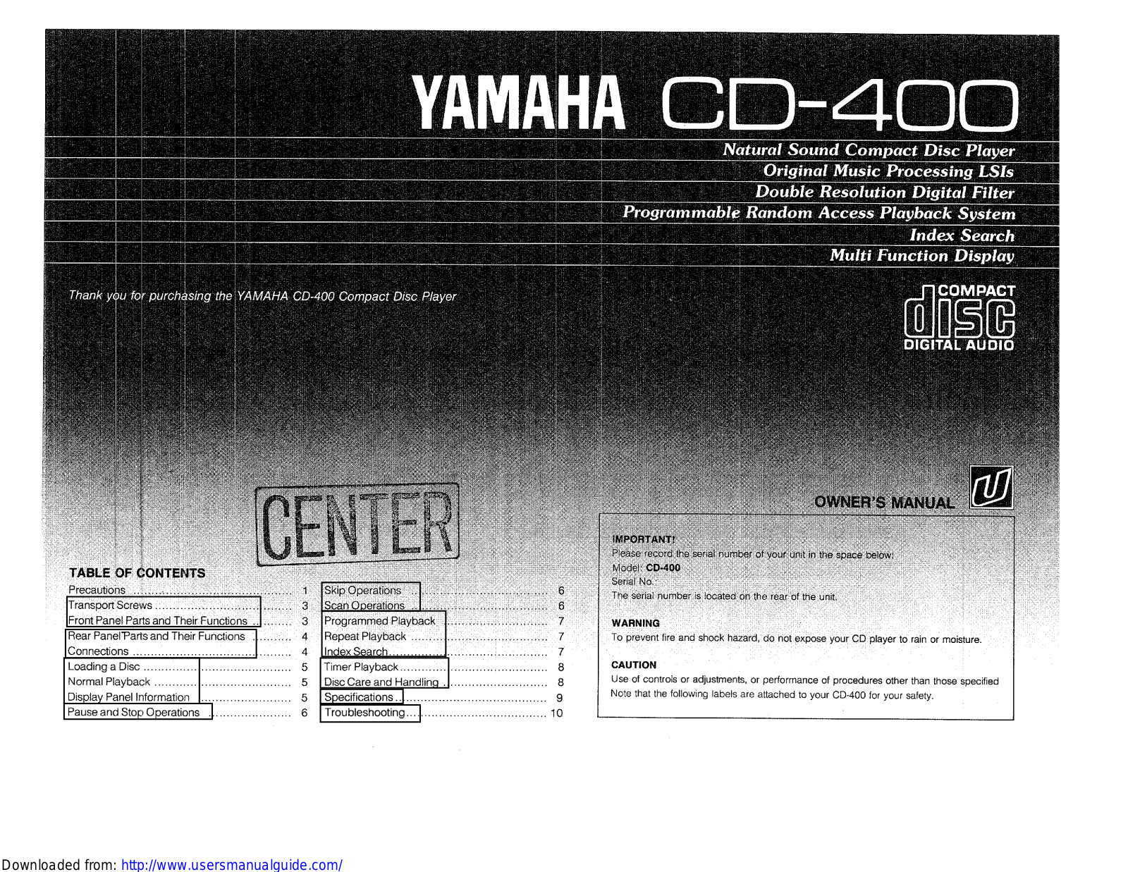 Yamaha Audio CD-400 User Manual