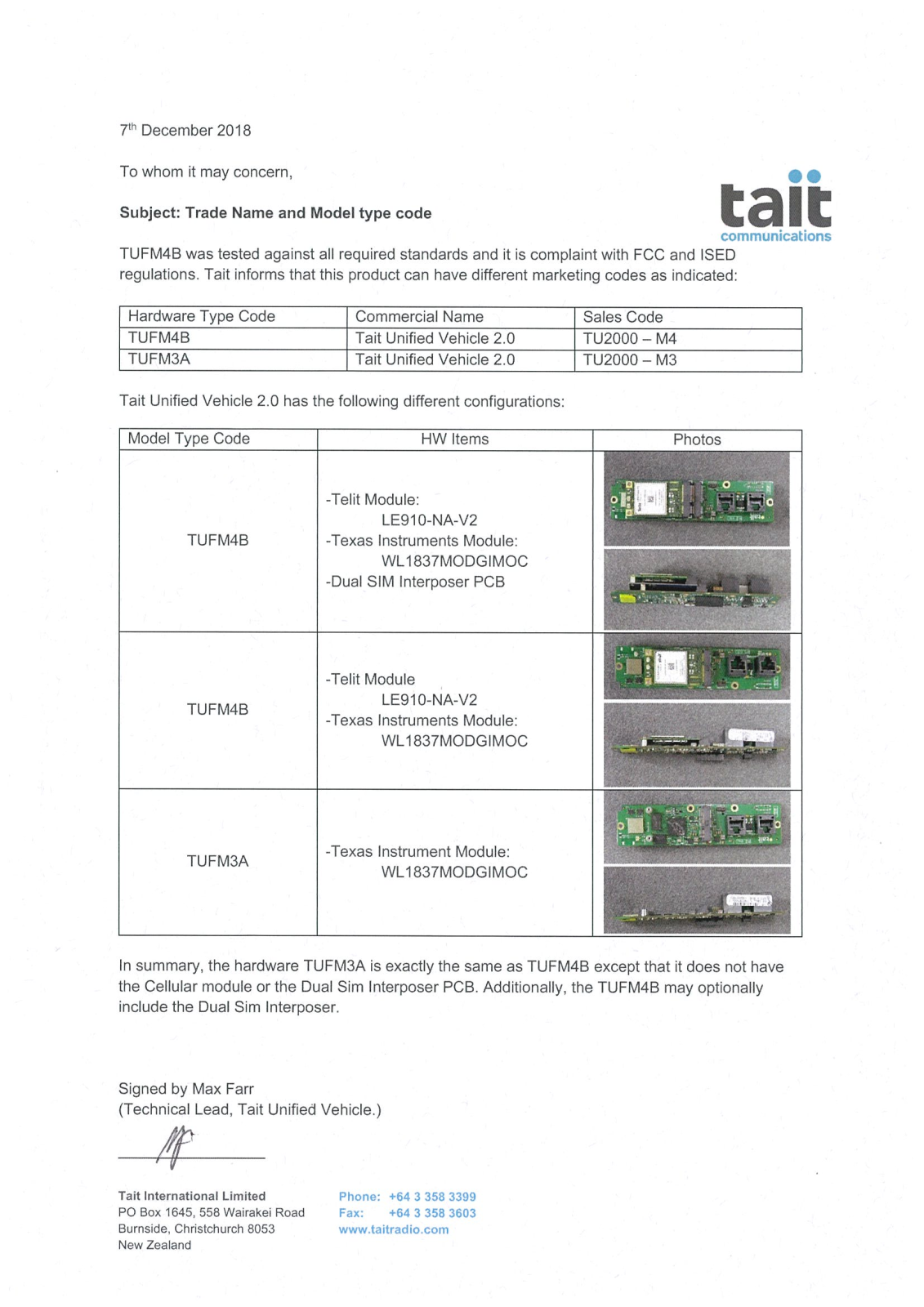 Tait TUFM4B Model Difference