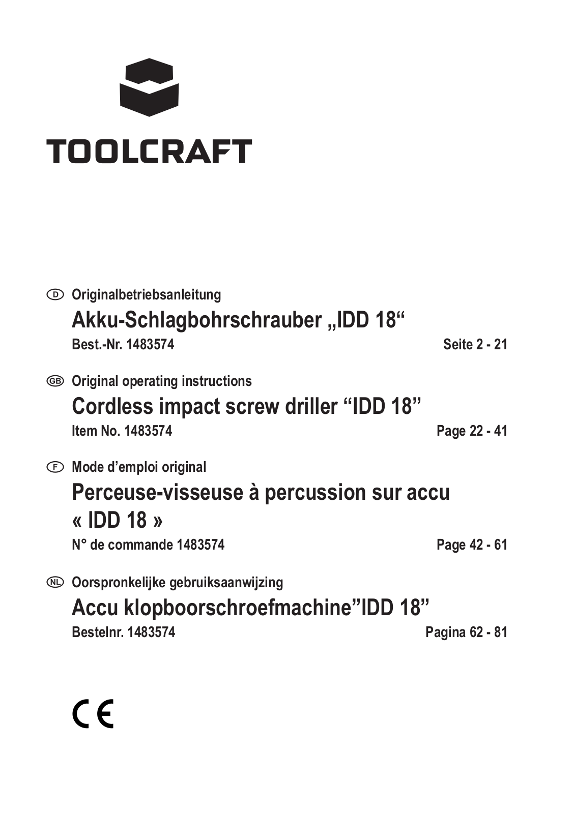 TOOLCRAFT 1483574, 153 44 30 Instructions