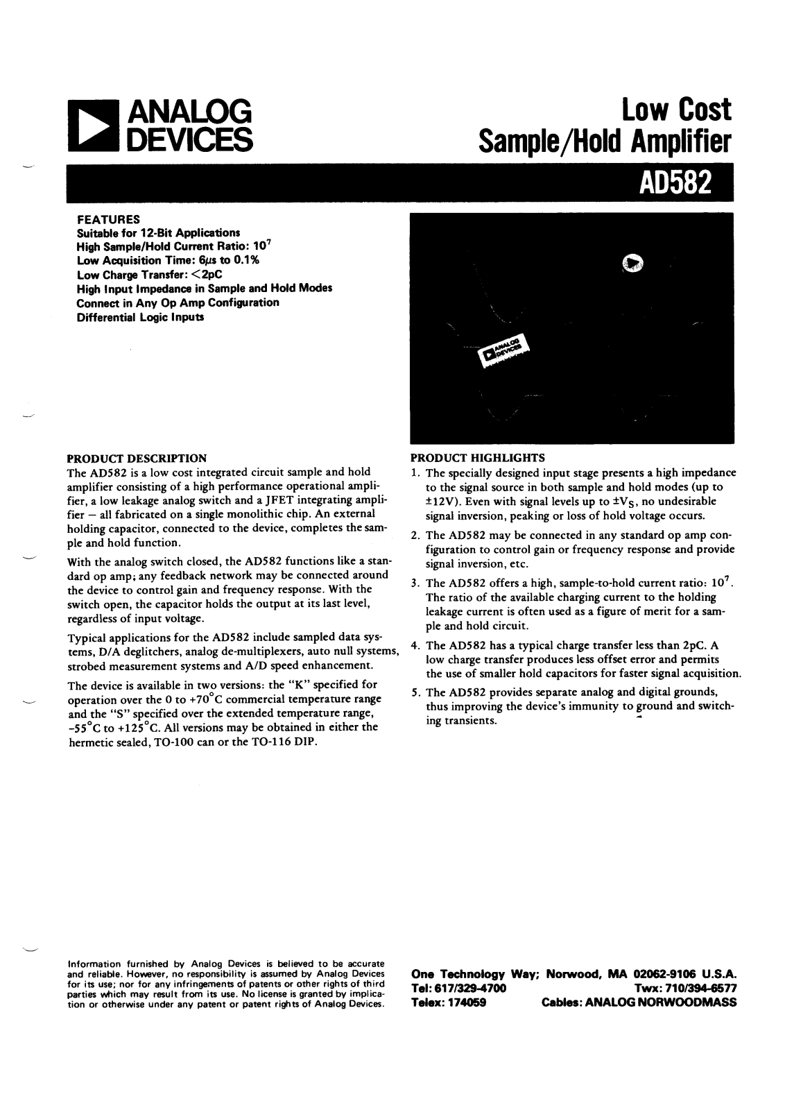 Analog Devices AD582S, AD582K, AD582D Datasheet