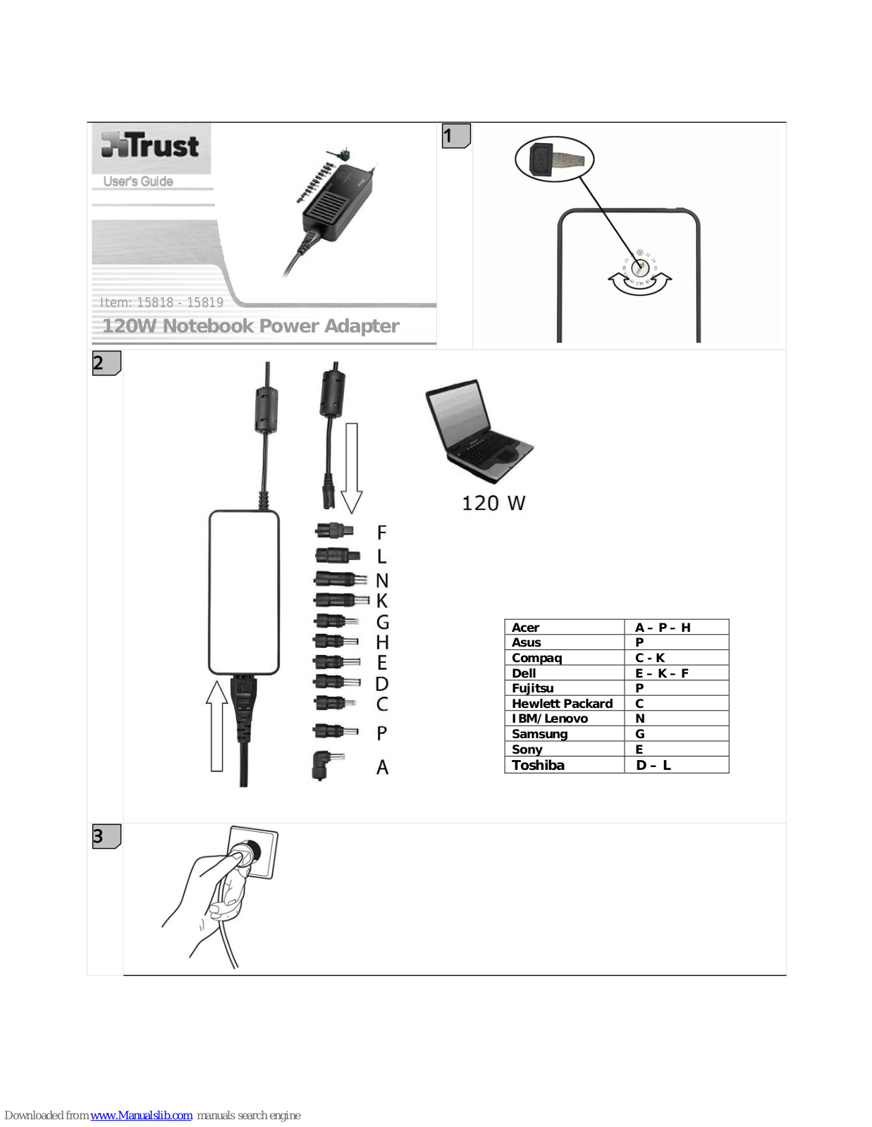 Trust Notebook Power Adapter, 15818, 15819 User Manual