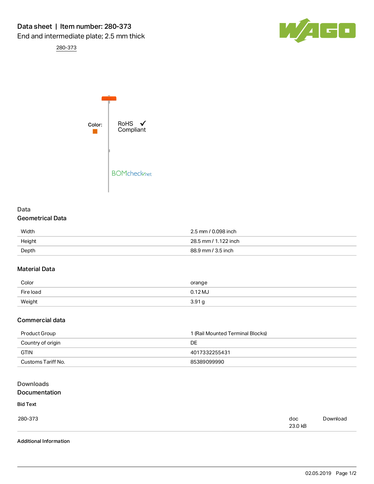 Wago 280-373 Data Sheet