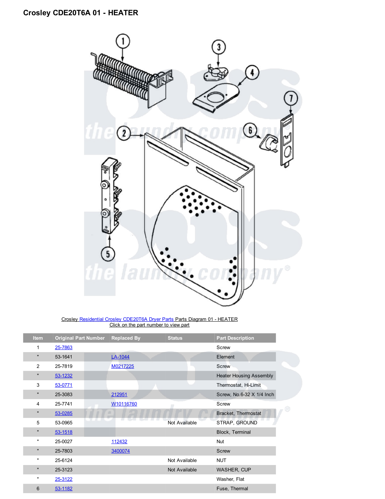 Crosley CDE20T6A Parts Diagram