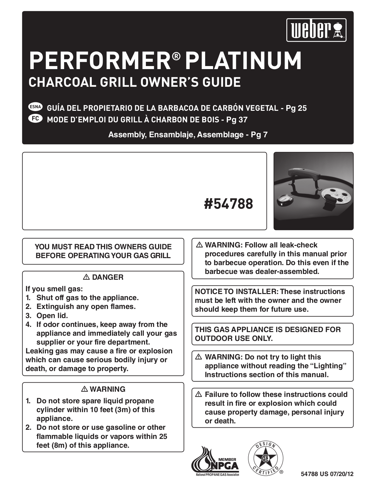 Weber PERFORMER PLATINUM User Manual