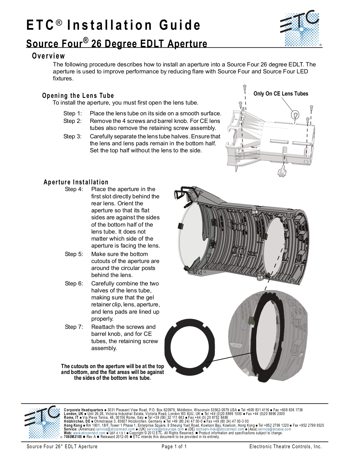 ETC Source Four 26 Degree EDLT Aperture User Manual