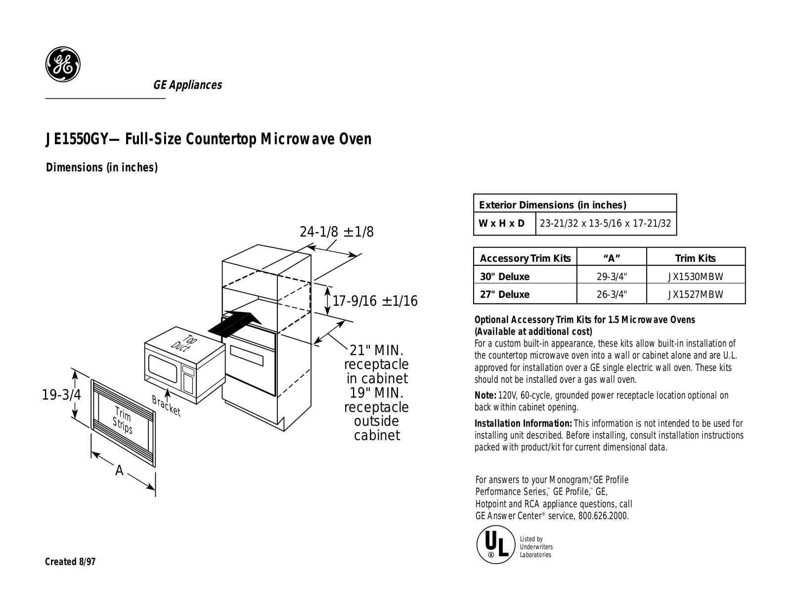 GE JE1550GY Specification