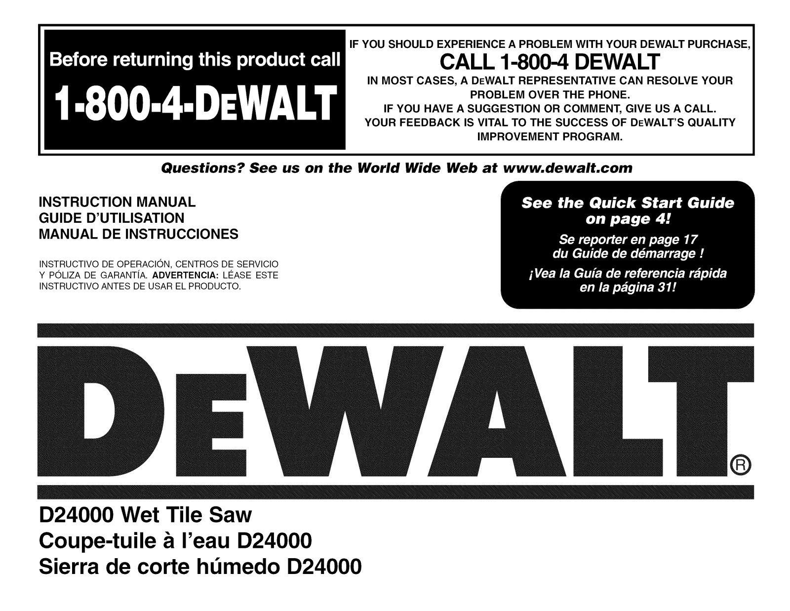 DeWalt D24000 TYPE 1 Owner’s Manual