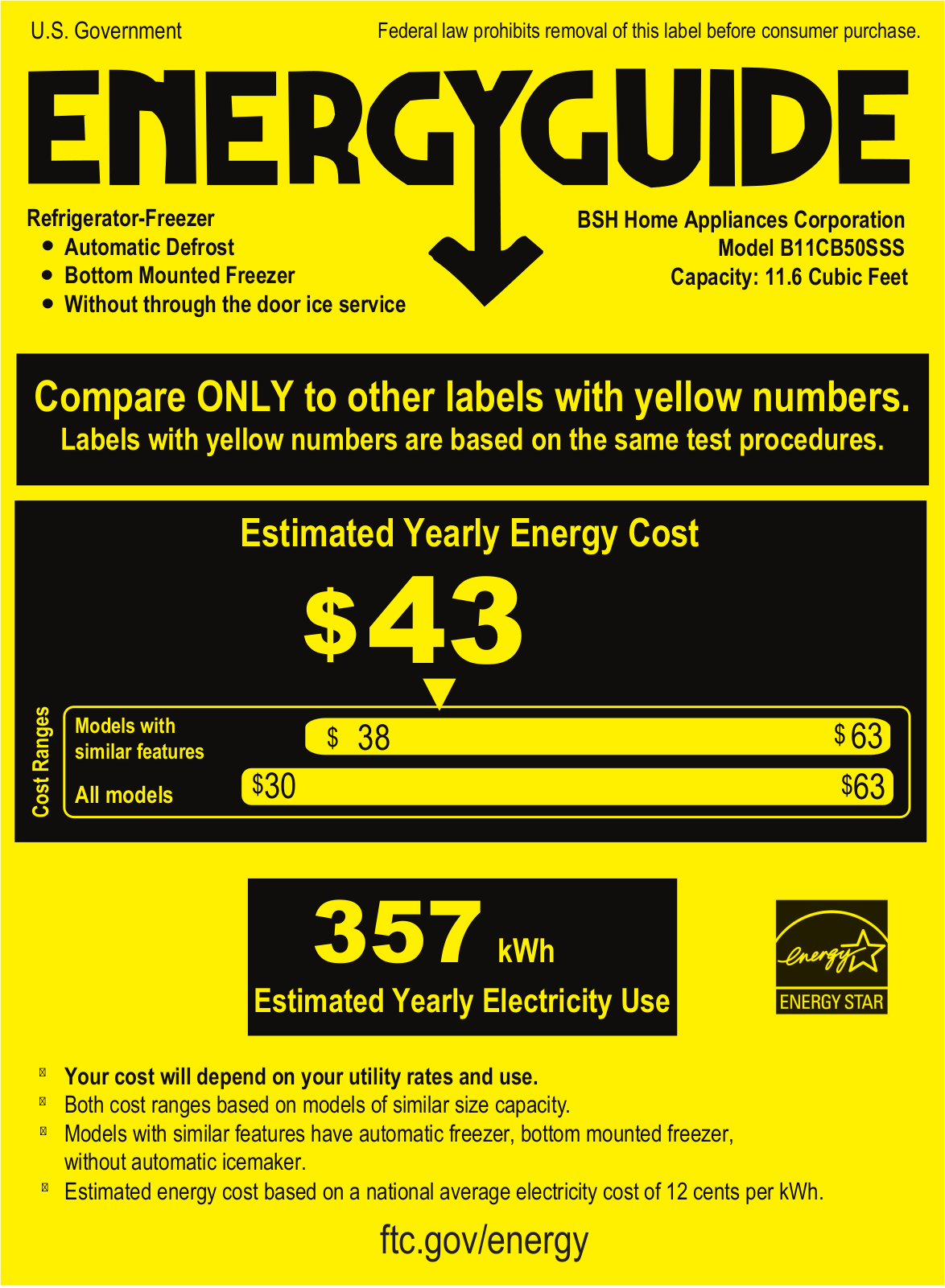 Bosch B11CB50SSS Energy Guide