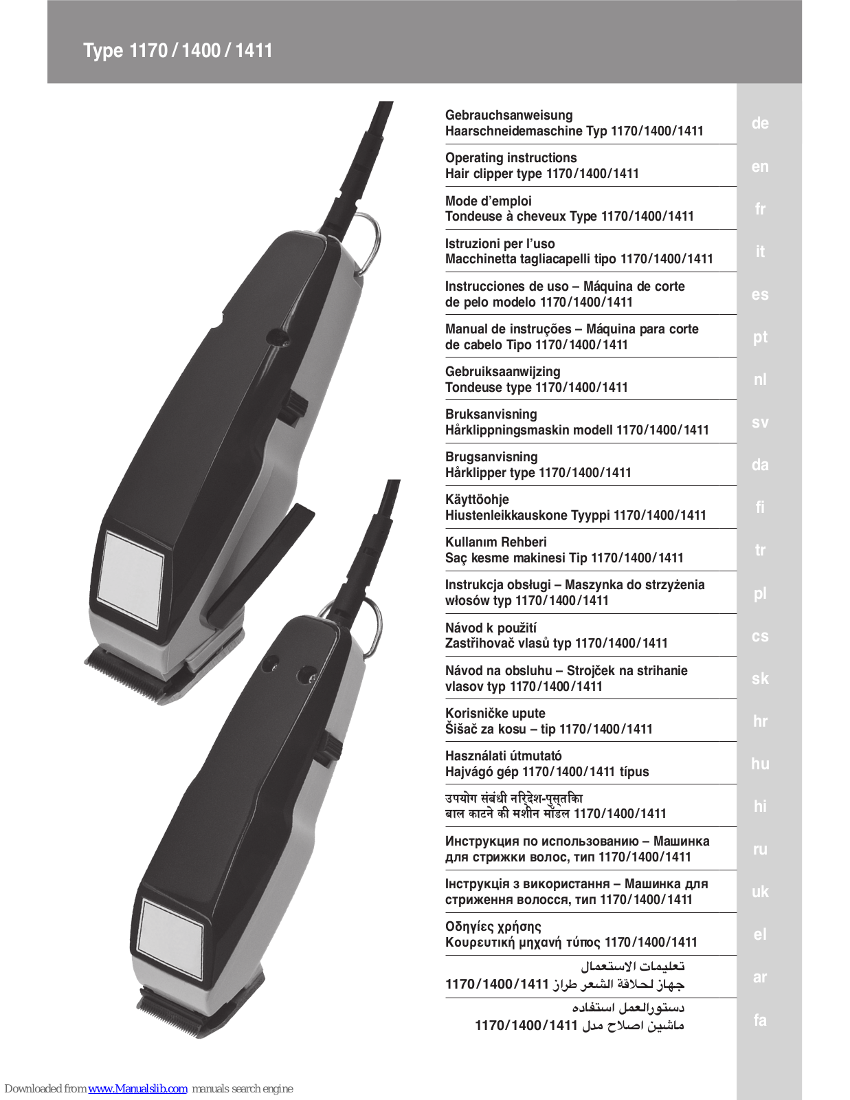 Wahl 1170, 1400, 1411 Operating Instructions Manual