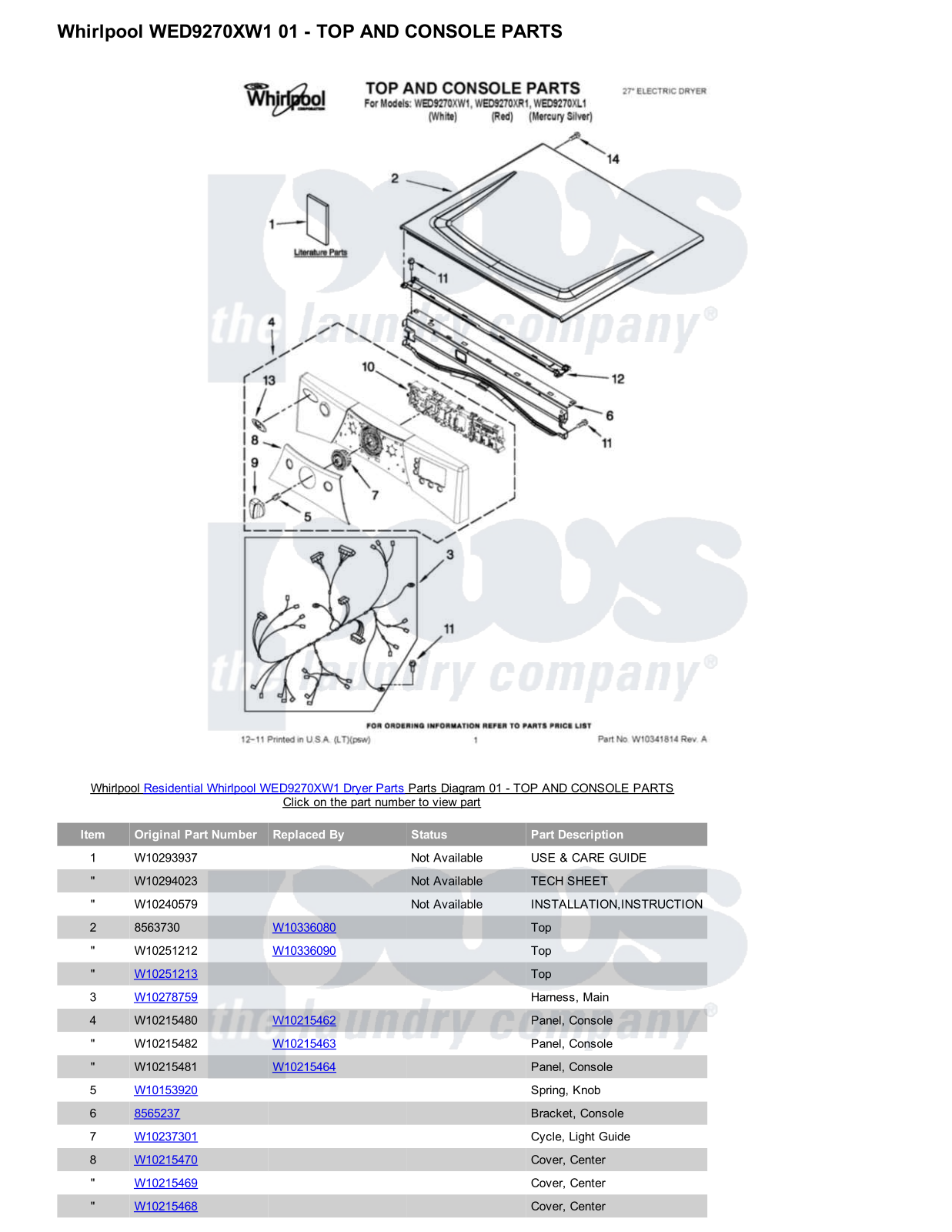 Whirlpool WED9270XW1 Parts Diagram