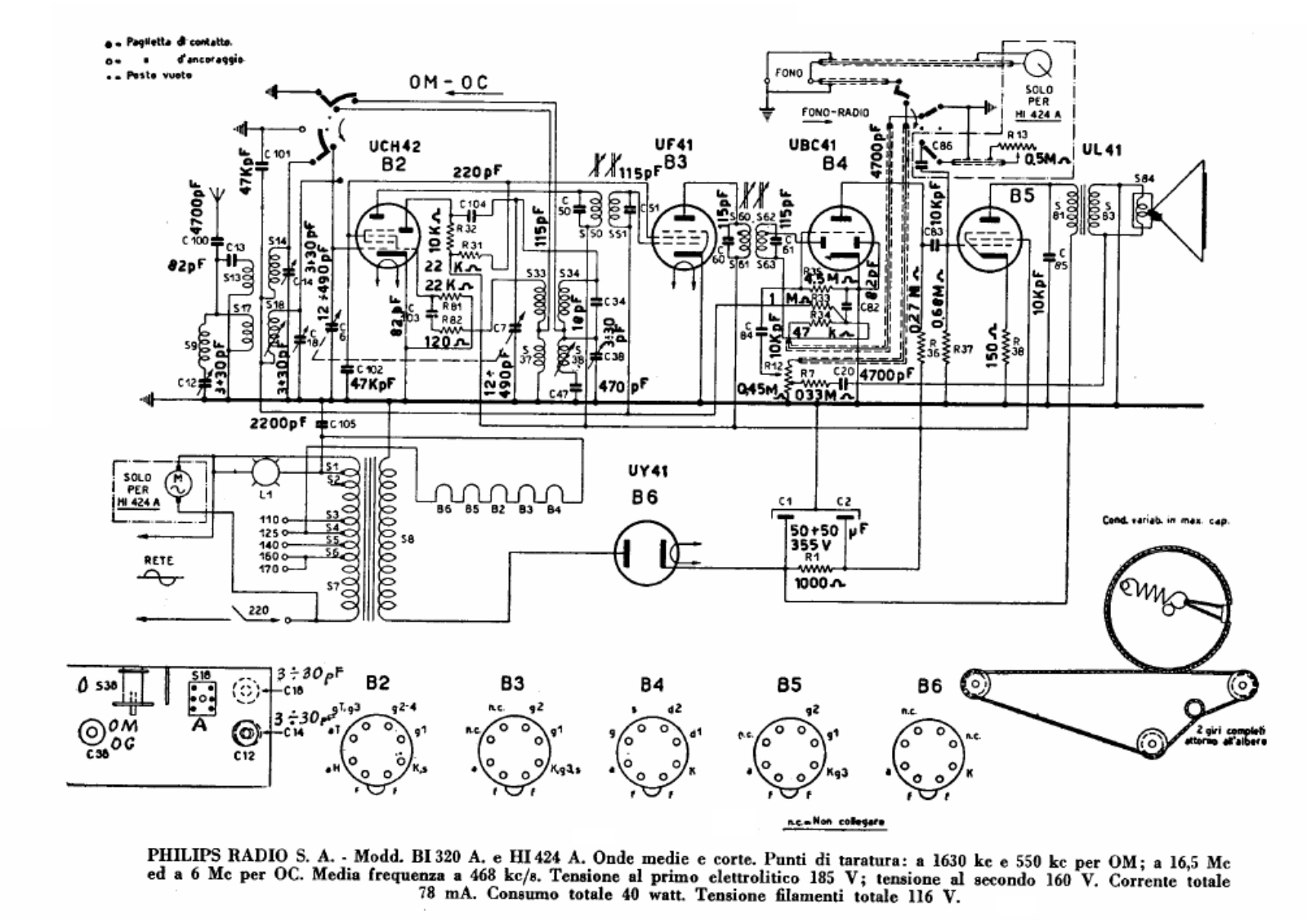 Philips bi320a, hi424a schematic