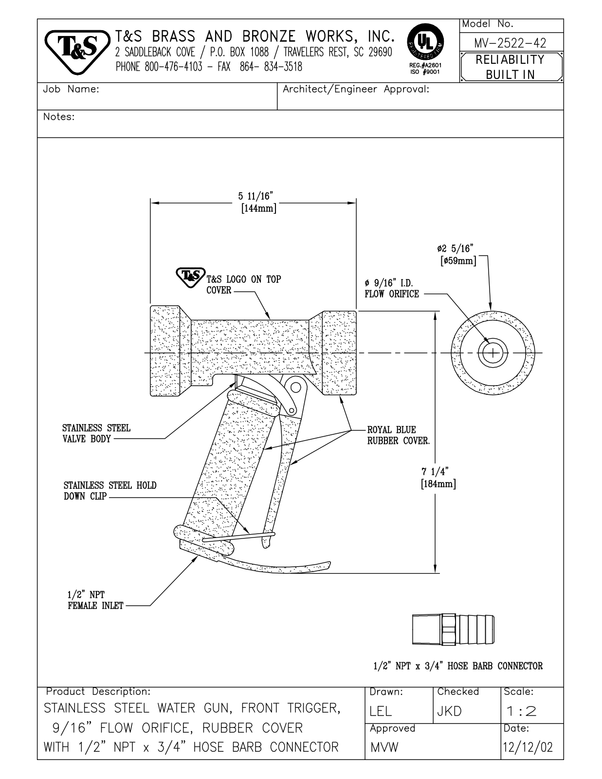 T&S Brass MV-2522-42 User Manual