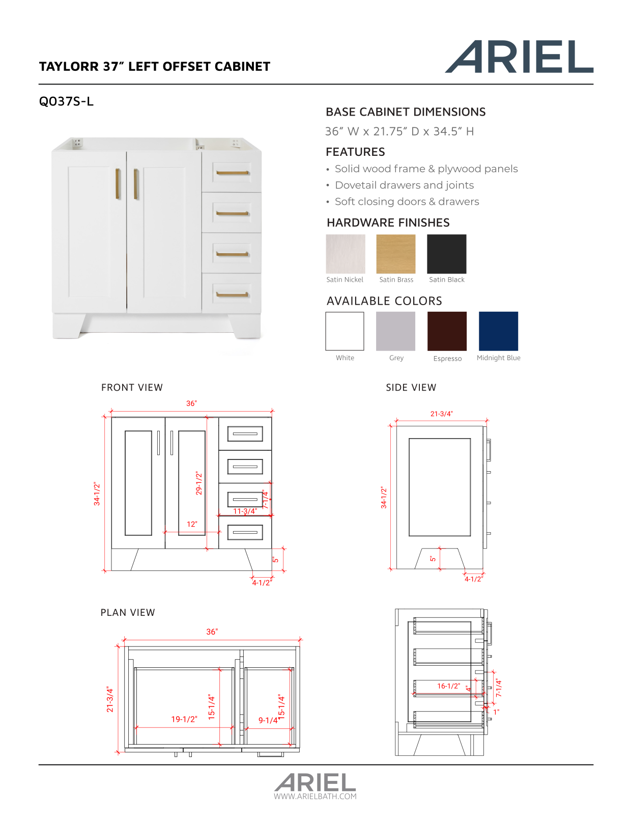 Ariel Bath ZZB10166 Specification - ManualMachine.com