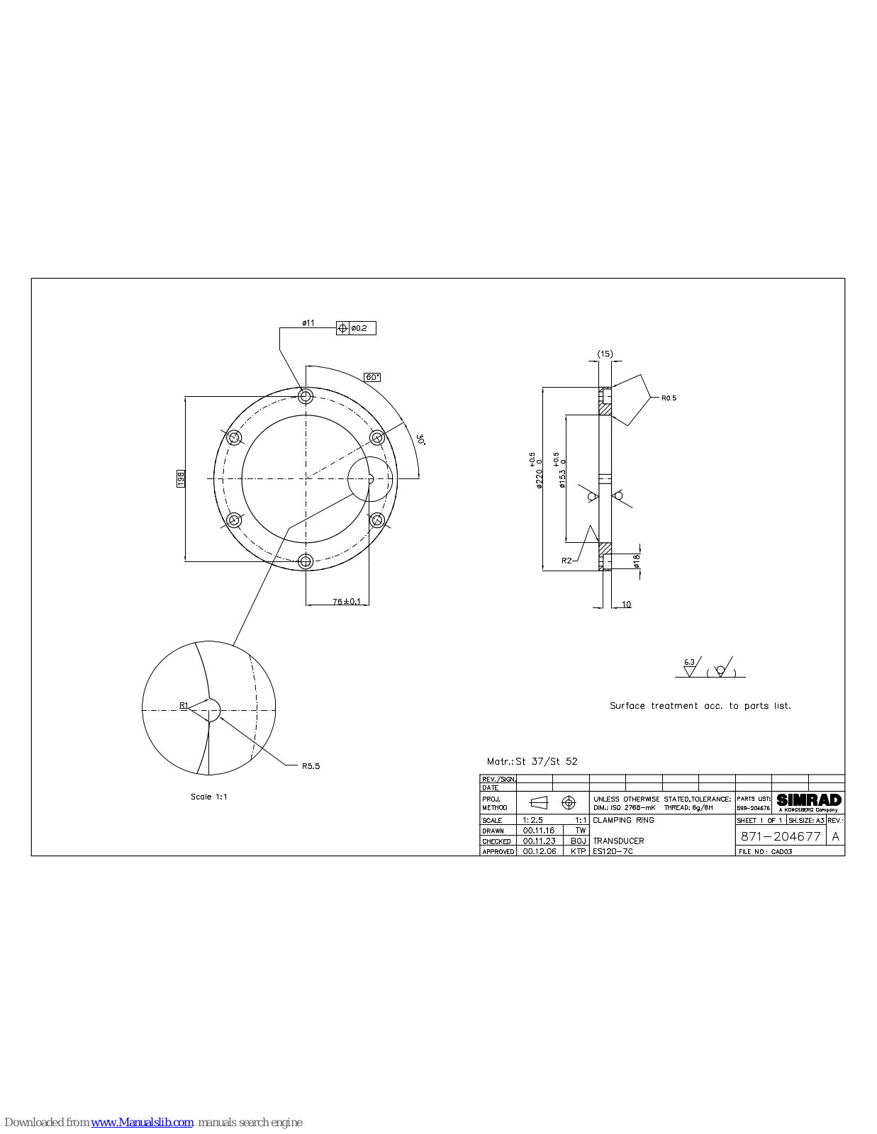 Simrad CLAMPING RING - SCHEMA REV A,ES120-7C User Manual