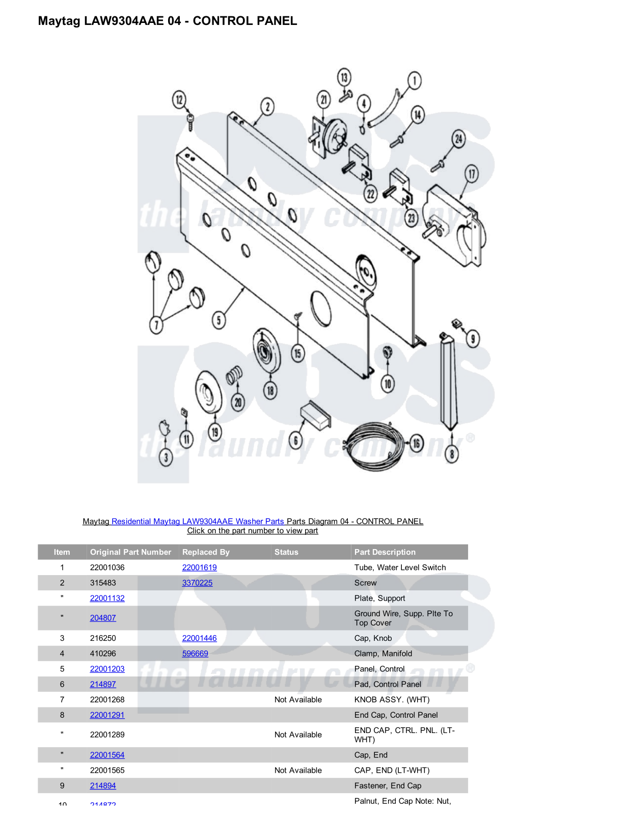 Maytag LAW9304AAE Parts Diagram