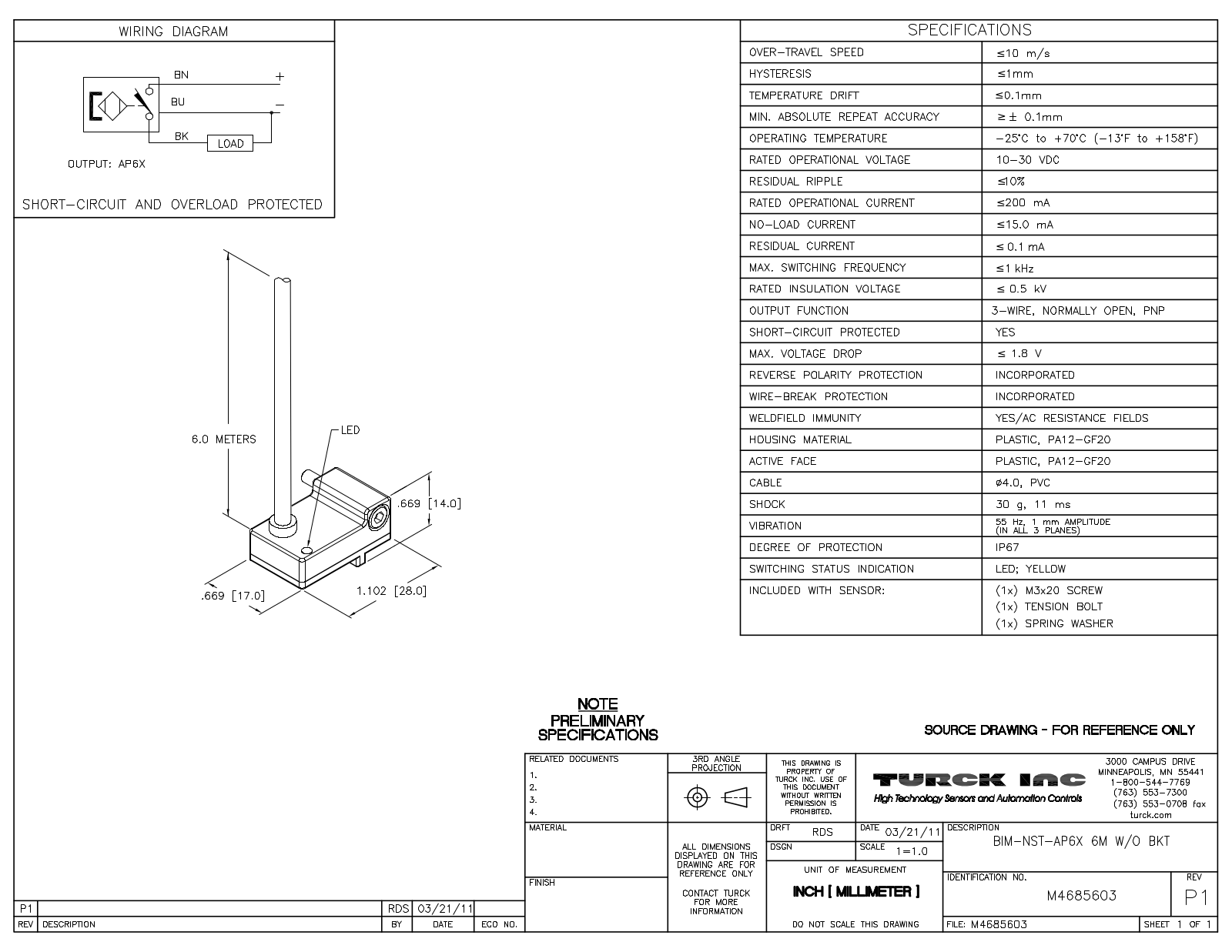 Turck BIM-NST-AP6X6M Data Sheet