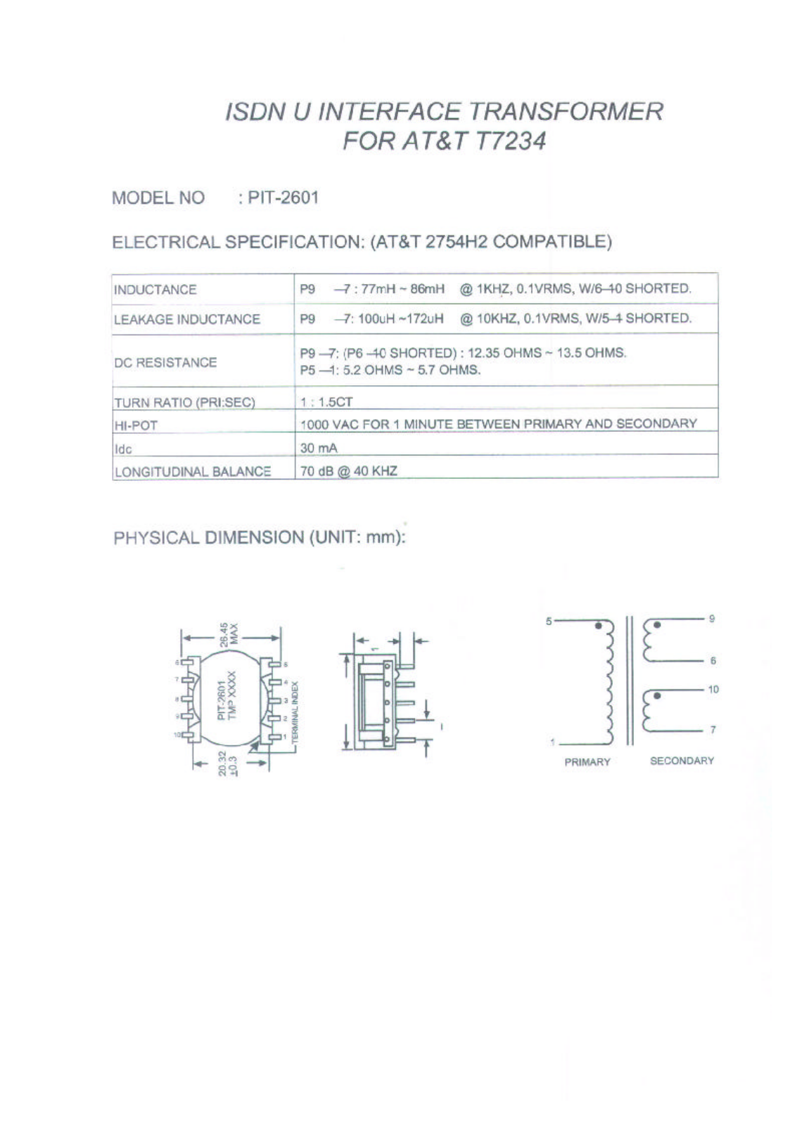 MICRO PIT-2601 Datasheet