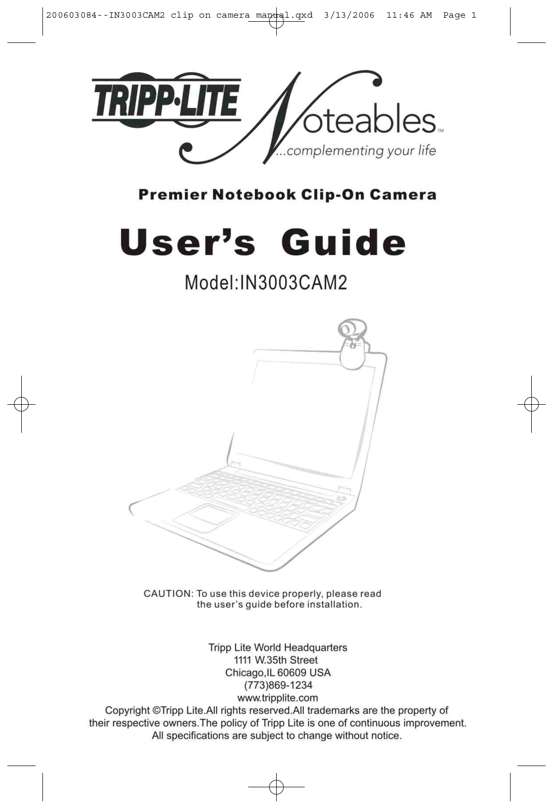 Tripp Lite IN3003CAM2 User Manual