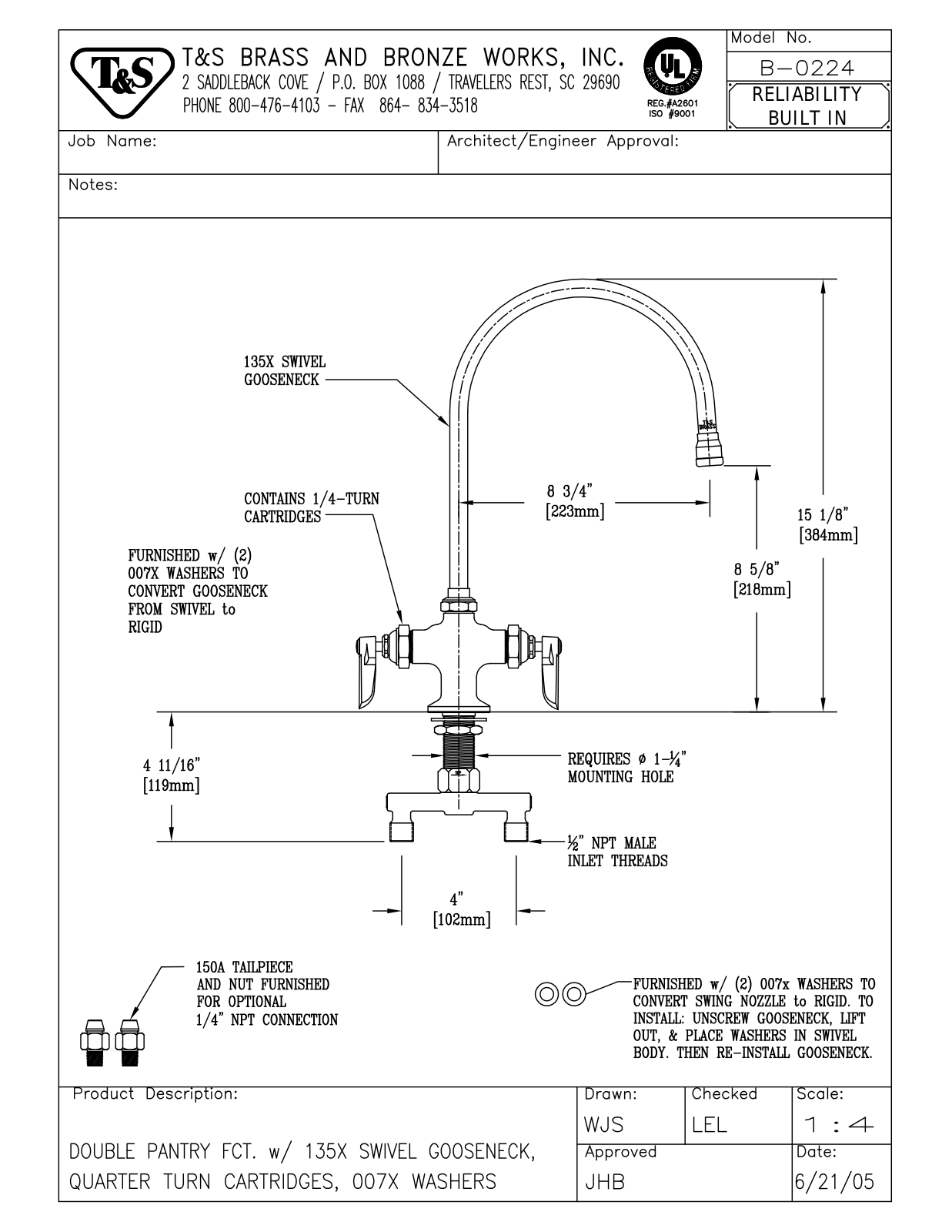 T&S Brass B-0224 User Manual