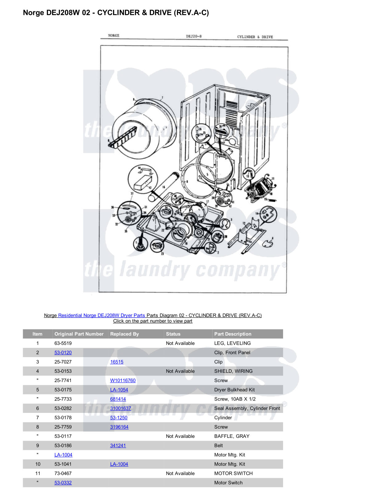 Norge DEJ208W Parts Diagram