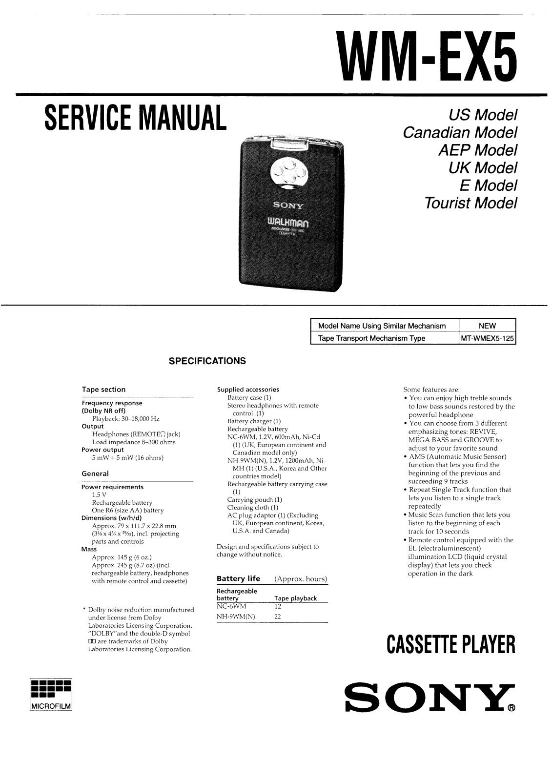 Sony WM-EX5 Service manual