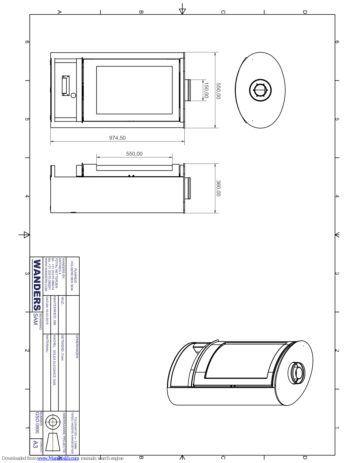 WANDERS SOLEA ELEGANCE GAS Dimensions