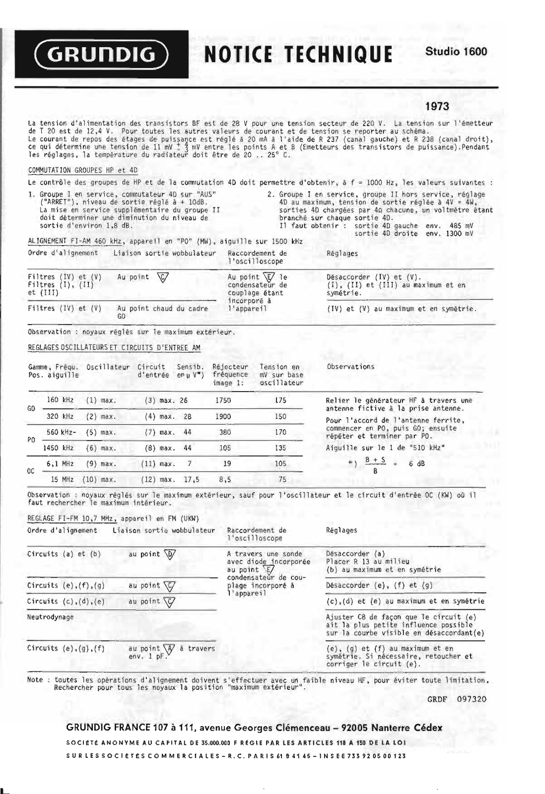 Grundig 1600 Service Manual