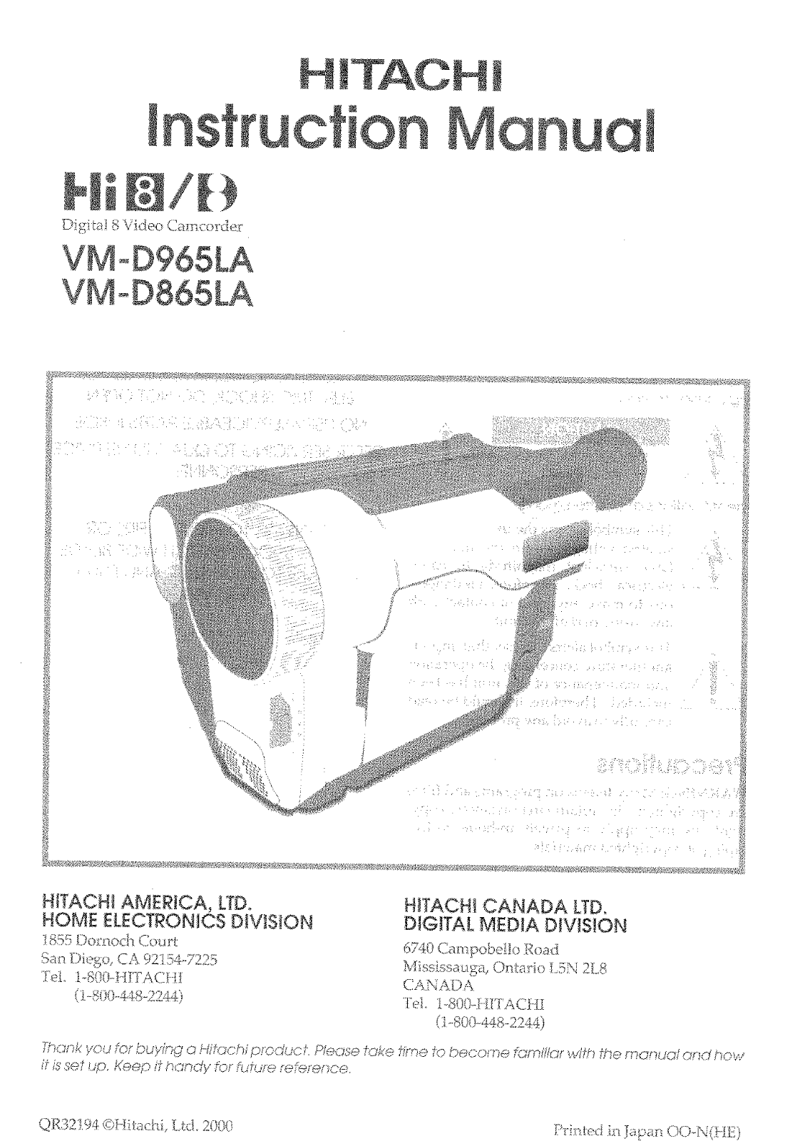 Hitachi VM-D965LA, VM-D865LA Owner’s Manual