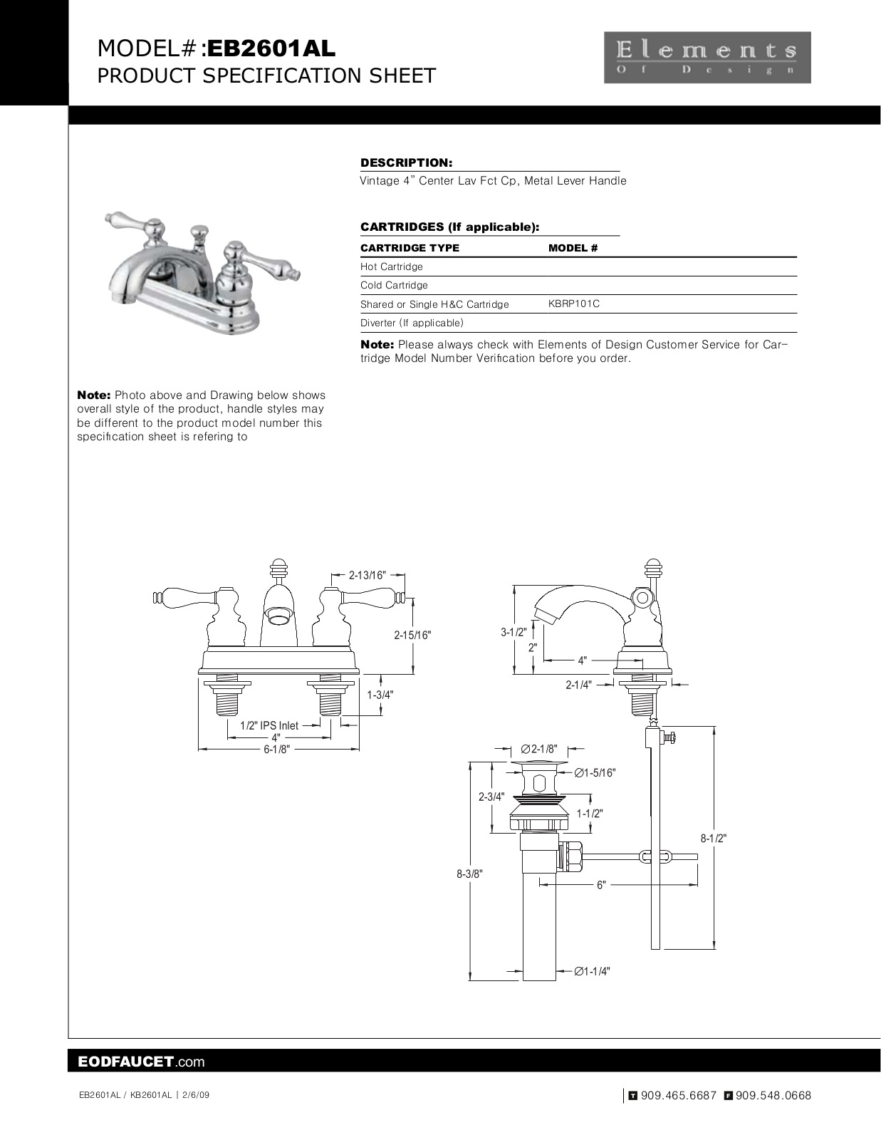 Elements of Design EDE1043 Specification Sheet - ManualMachine.com