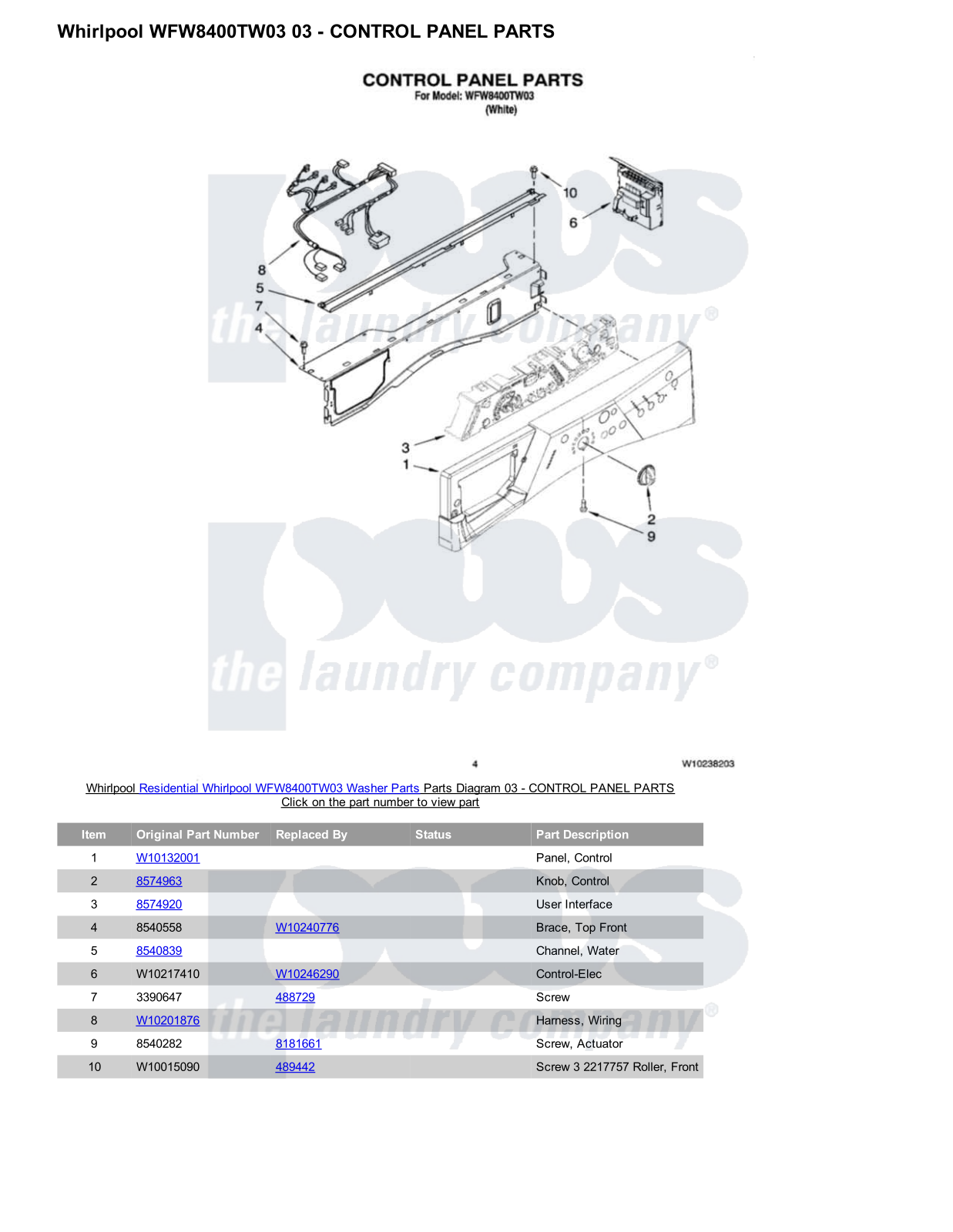 Whirlpool WFW8400TW03 Parts Diagram