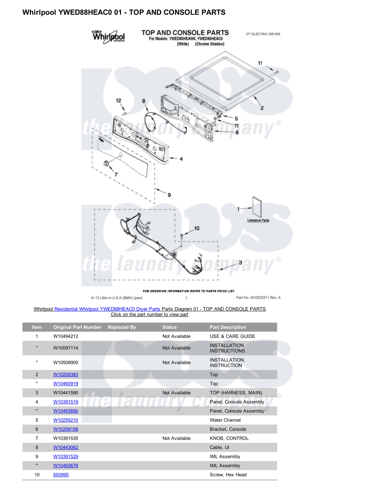 Whirlpool YWED88HEAC0 Parts Diagram