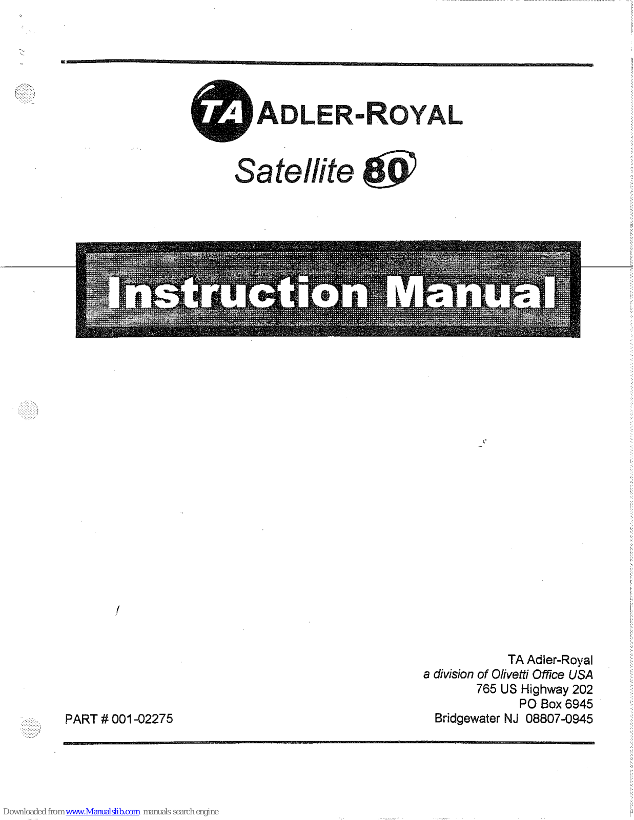 TA Adler-Royal Satellite 80 Instruction Manual