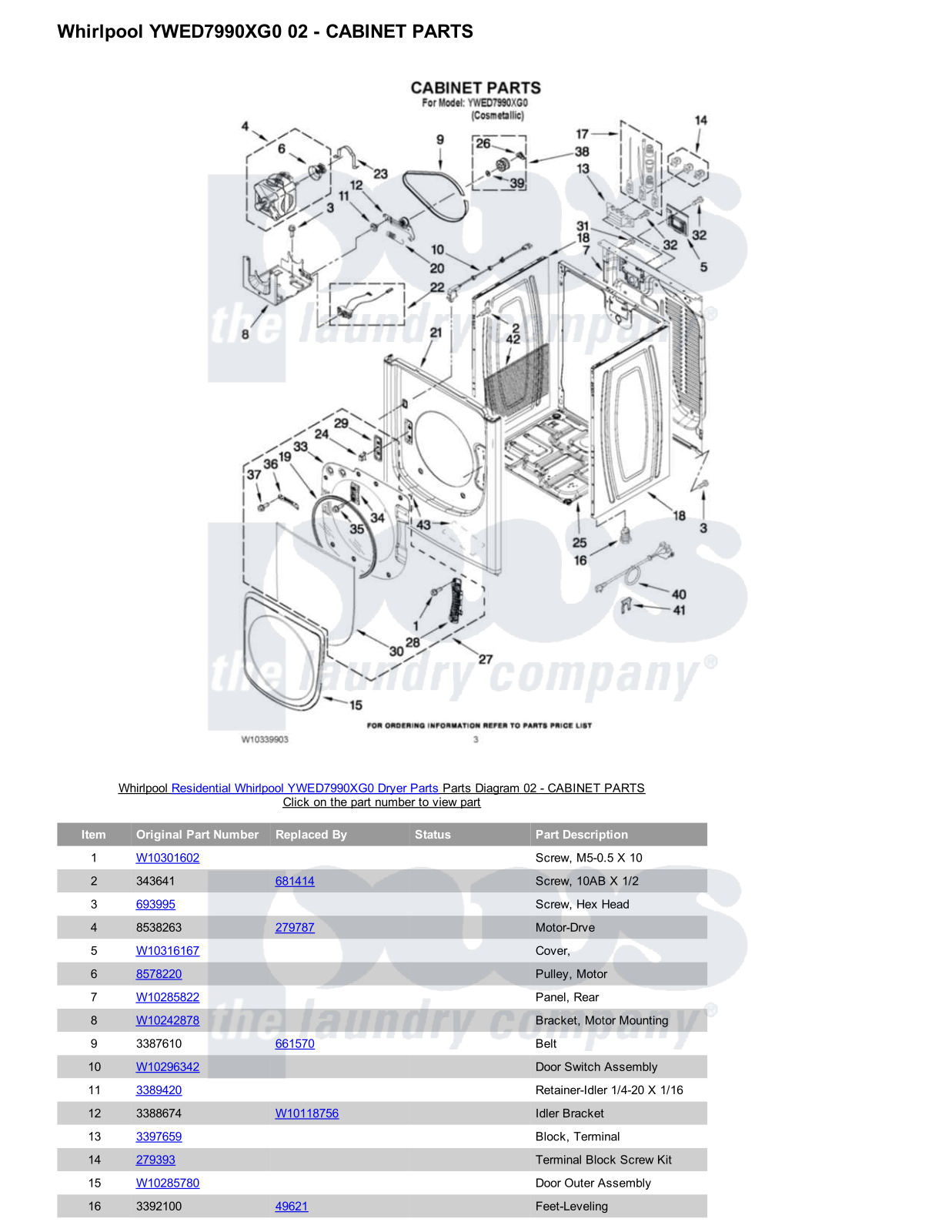 Whirlpool YWED7990XG0 Parts Diagram