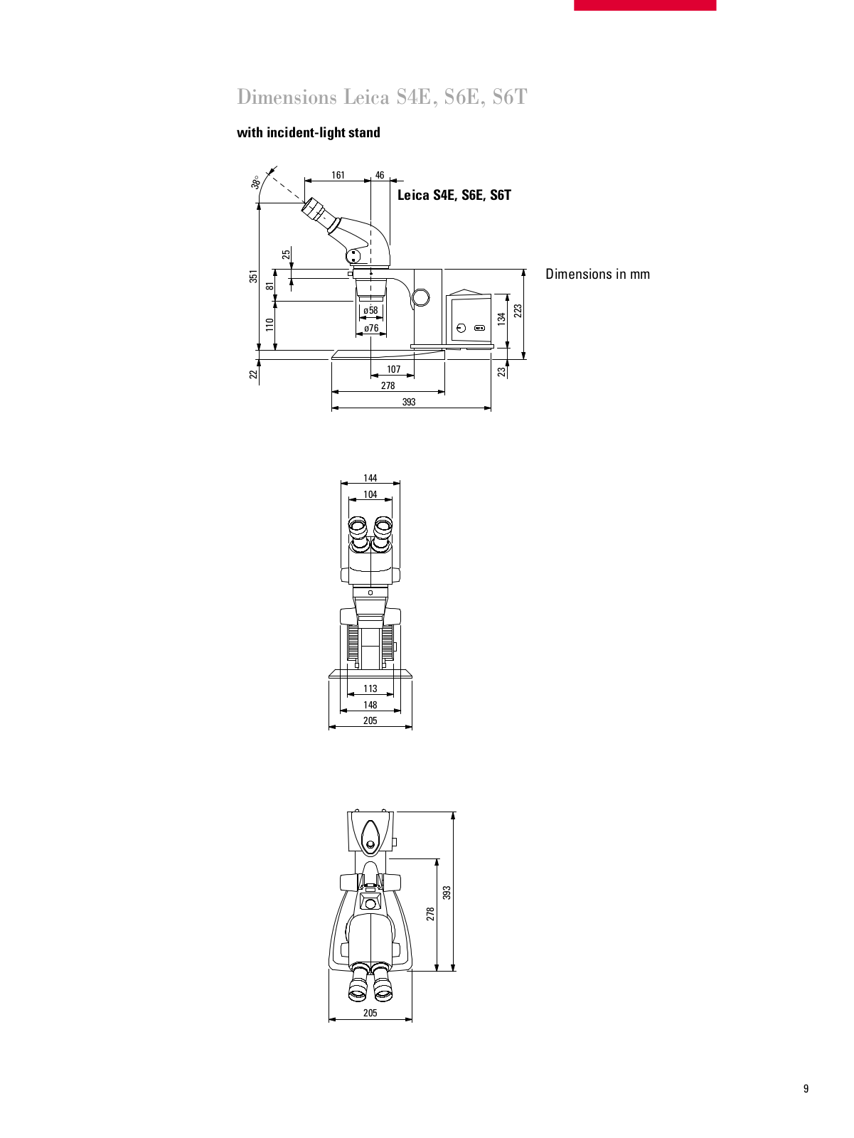 Leica S6E DIMENSIONS, S6T DIMENSIONS, S4E DIMENSIONS User Manual