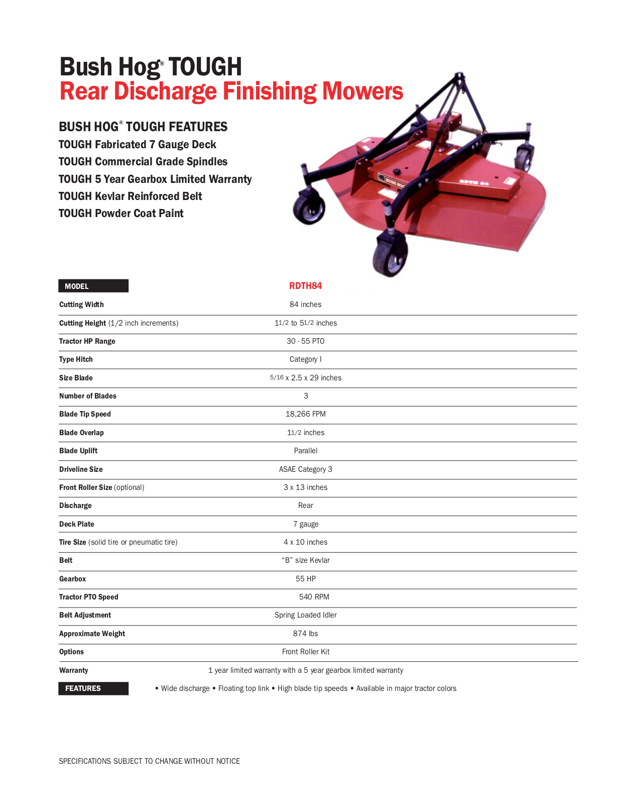 Bush Hog RDTH84 User Manual