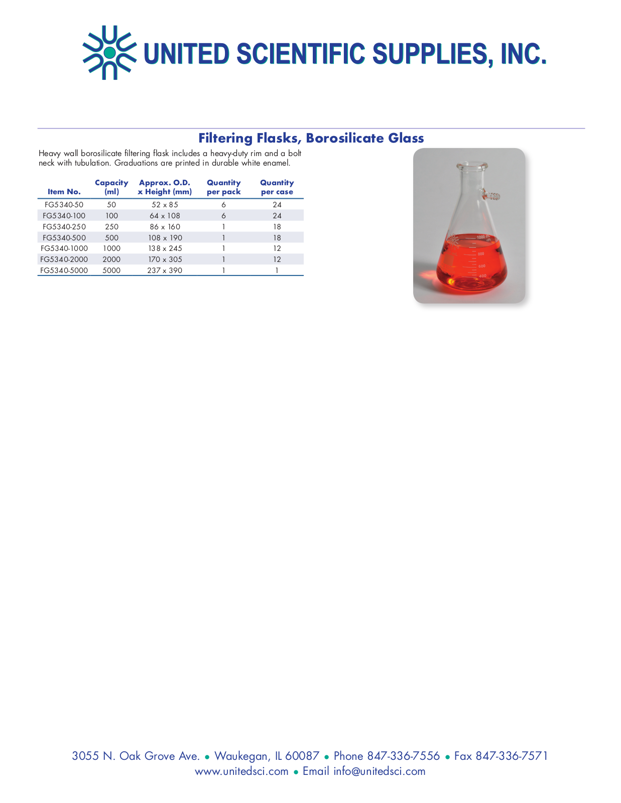 United Scientific Supplies FG5340-50, FG5340-100, FG5340-250, FG5340-500, FG5340-1000 Data Sheet