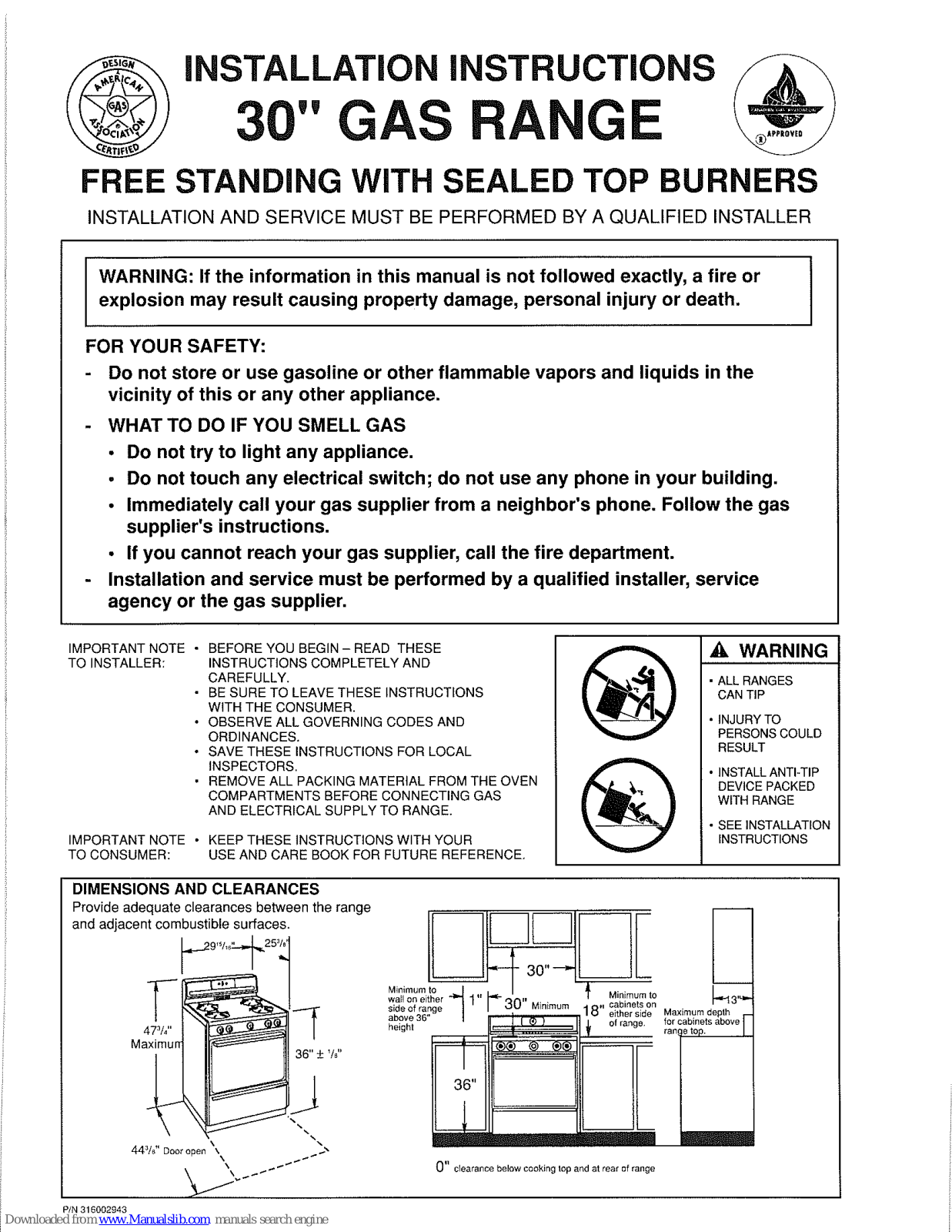 Frigidaire FGF353CASJ Installation Instructions Manual